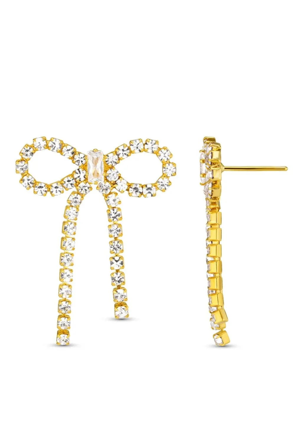 Crystal Bow Earrings Pale Gold