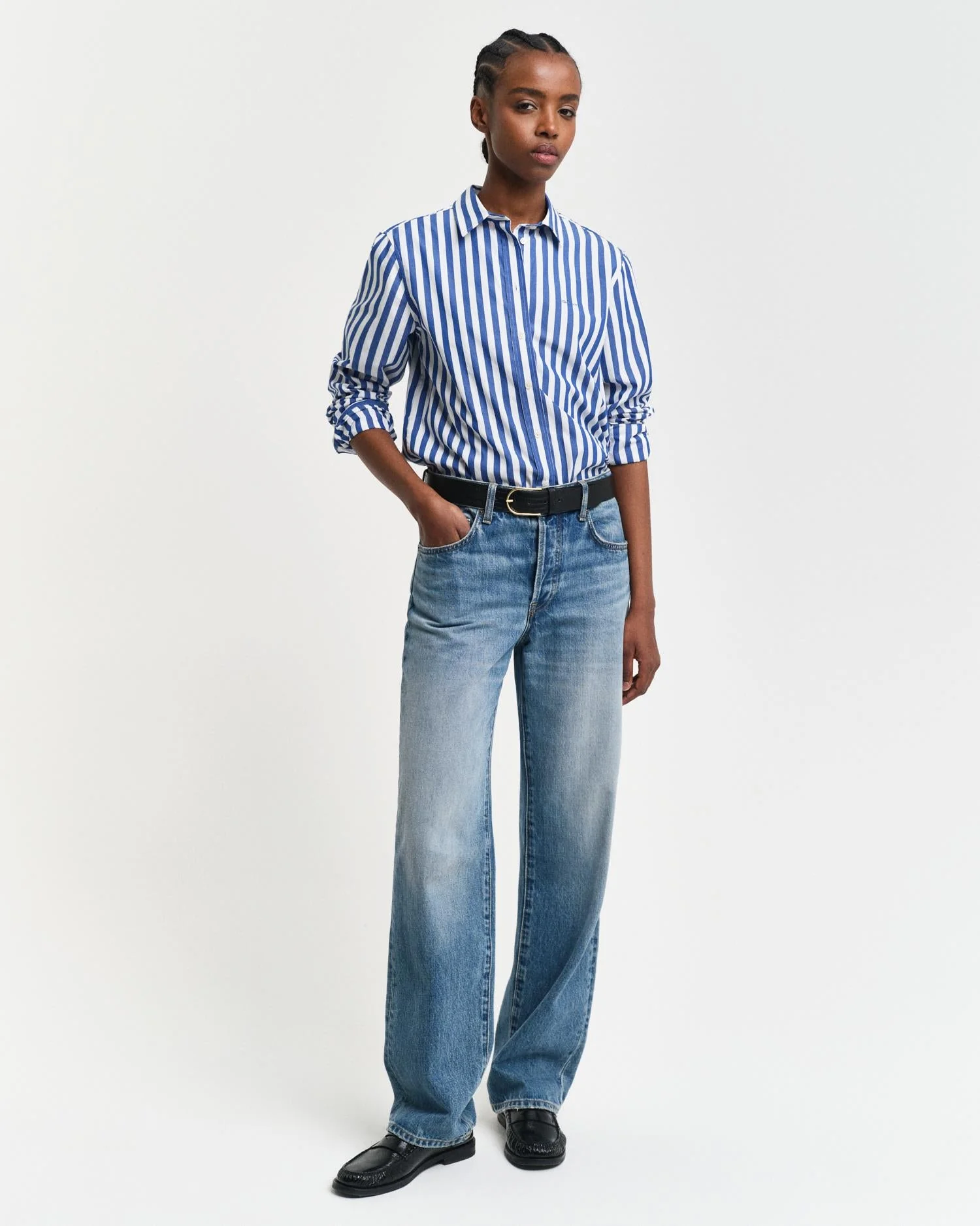 Regular Fit Wide Striped Poplin Shirt Deep Cobalt - Image 2
