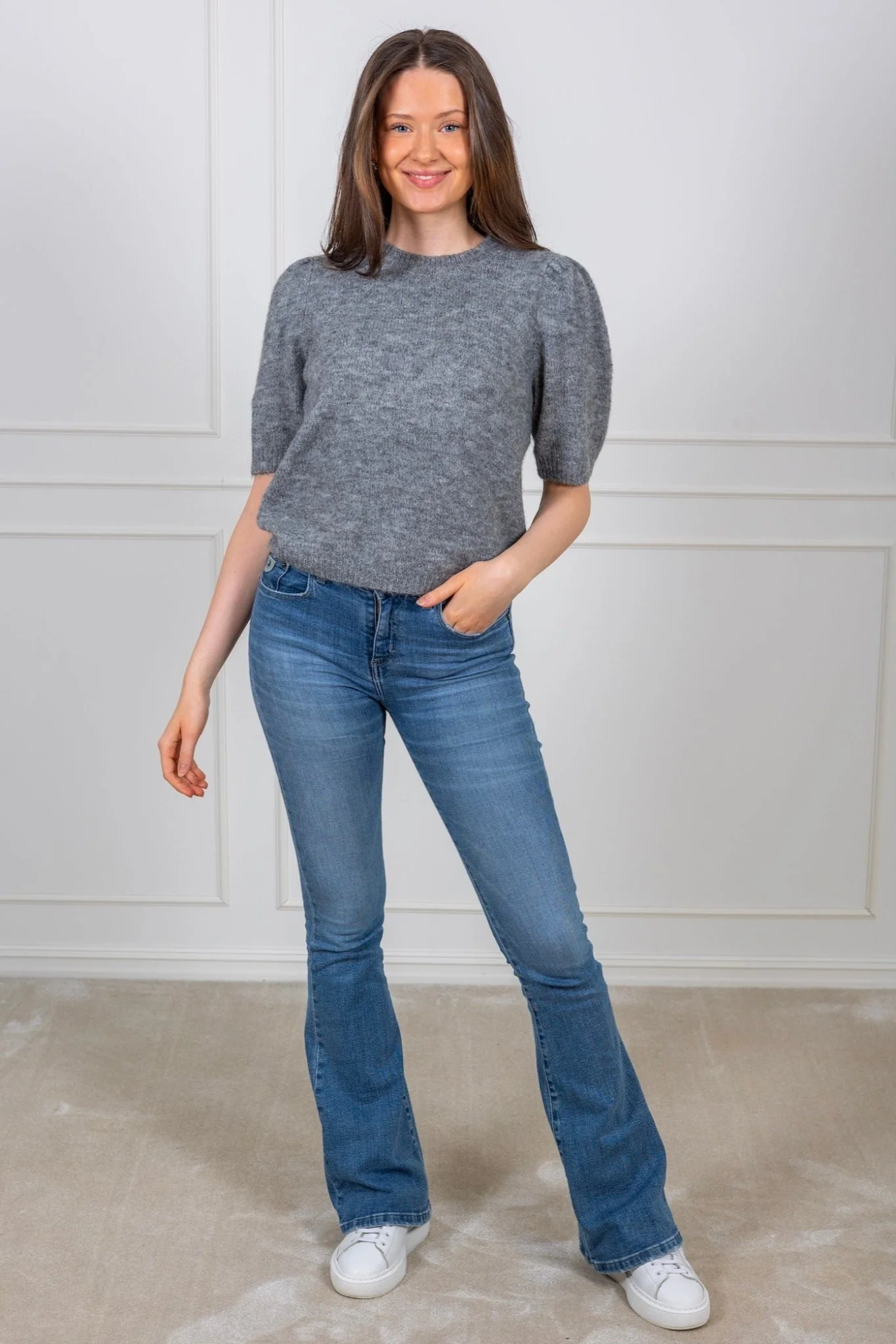 Anne Ss Knit Pullover Light Grey Melange - Image 3