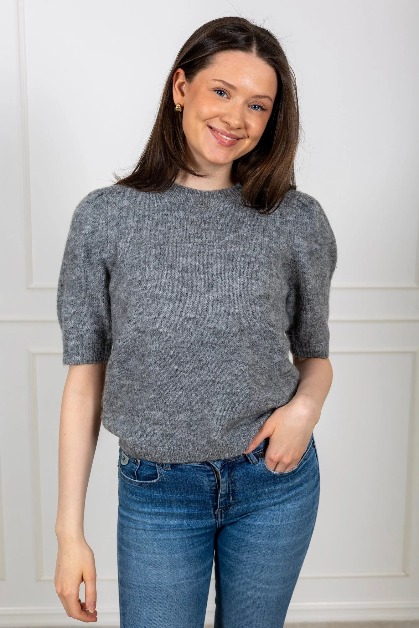 Anne Ss Knit Pullover Light Grey Melange - Image 4