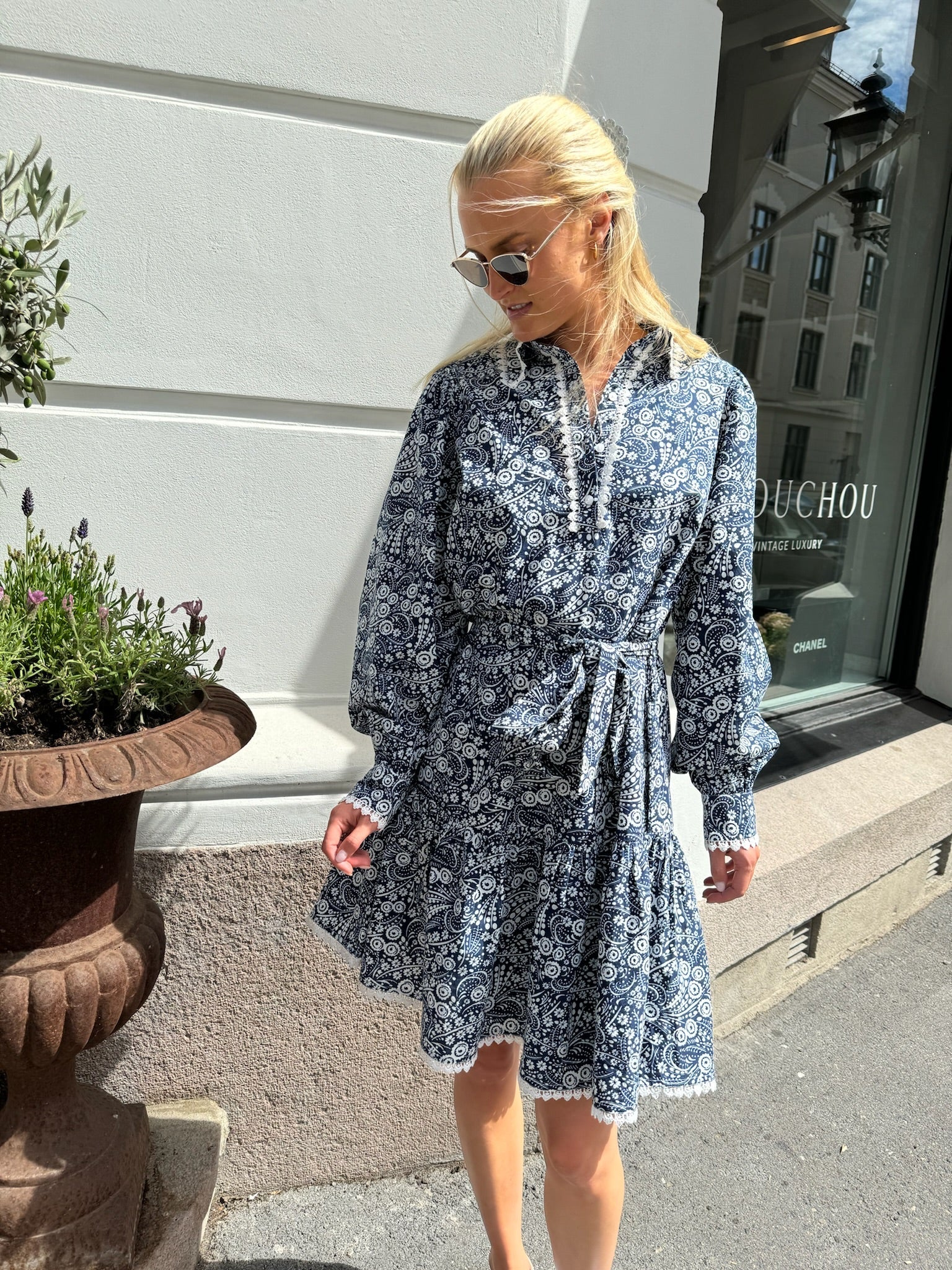 Yaspera Ls Shirt Dress Navy Blazer Pera Print