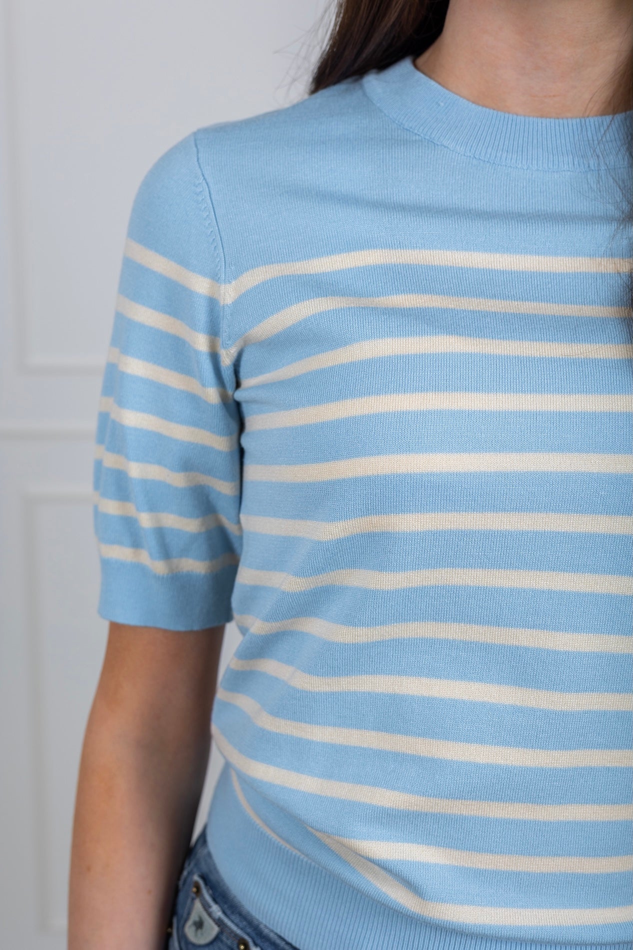 Yaslena Ss Knit Pullover Clear Sky Birch Stripes - Image 9