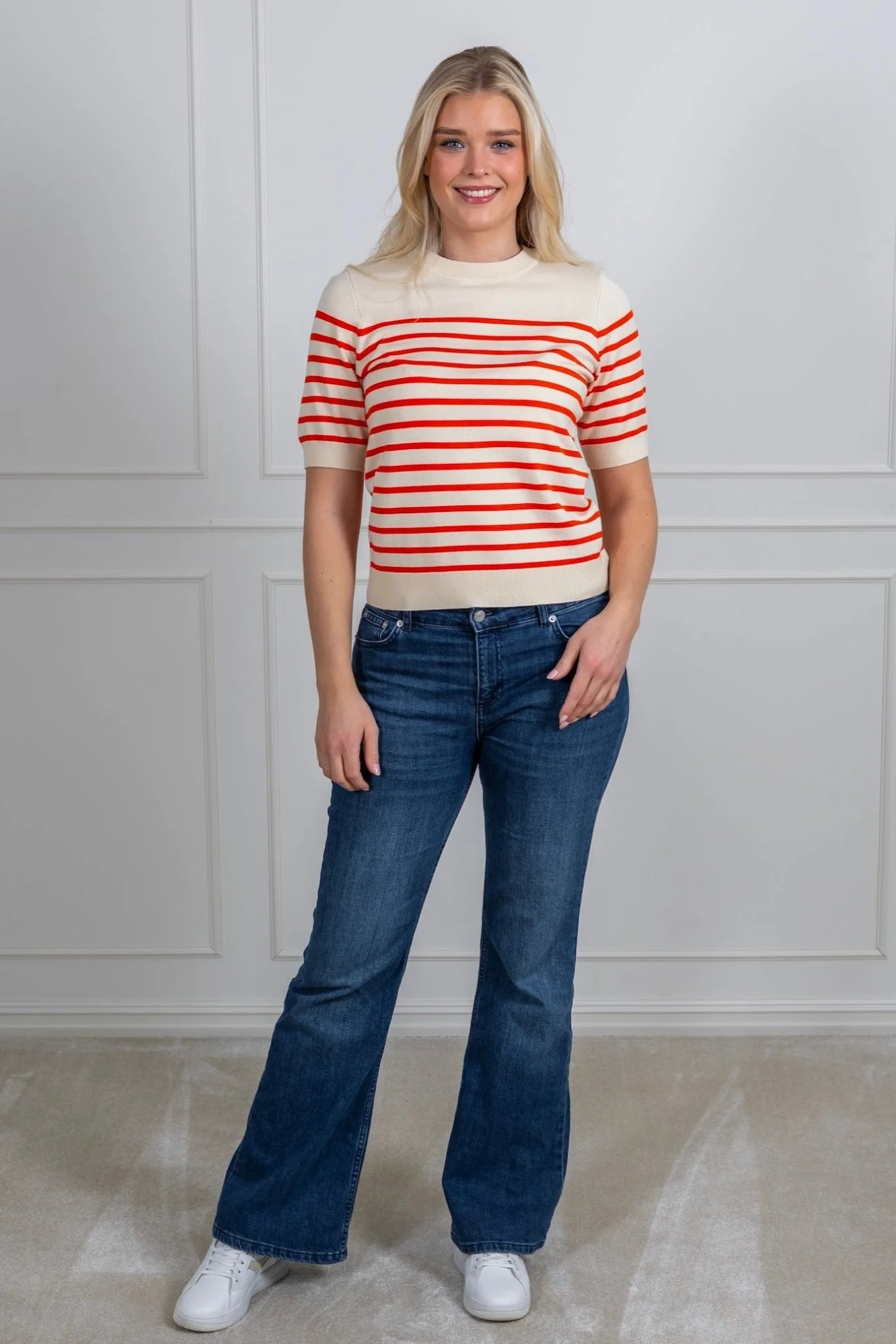 Yaslena Ss Knit Pullover Birch Cherry Tomato Stripes - Image 3