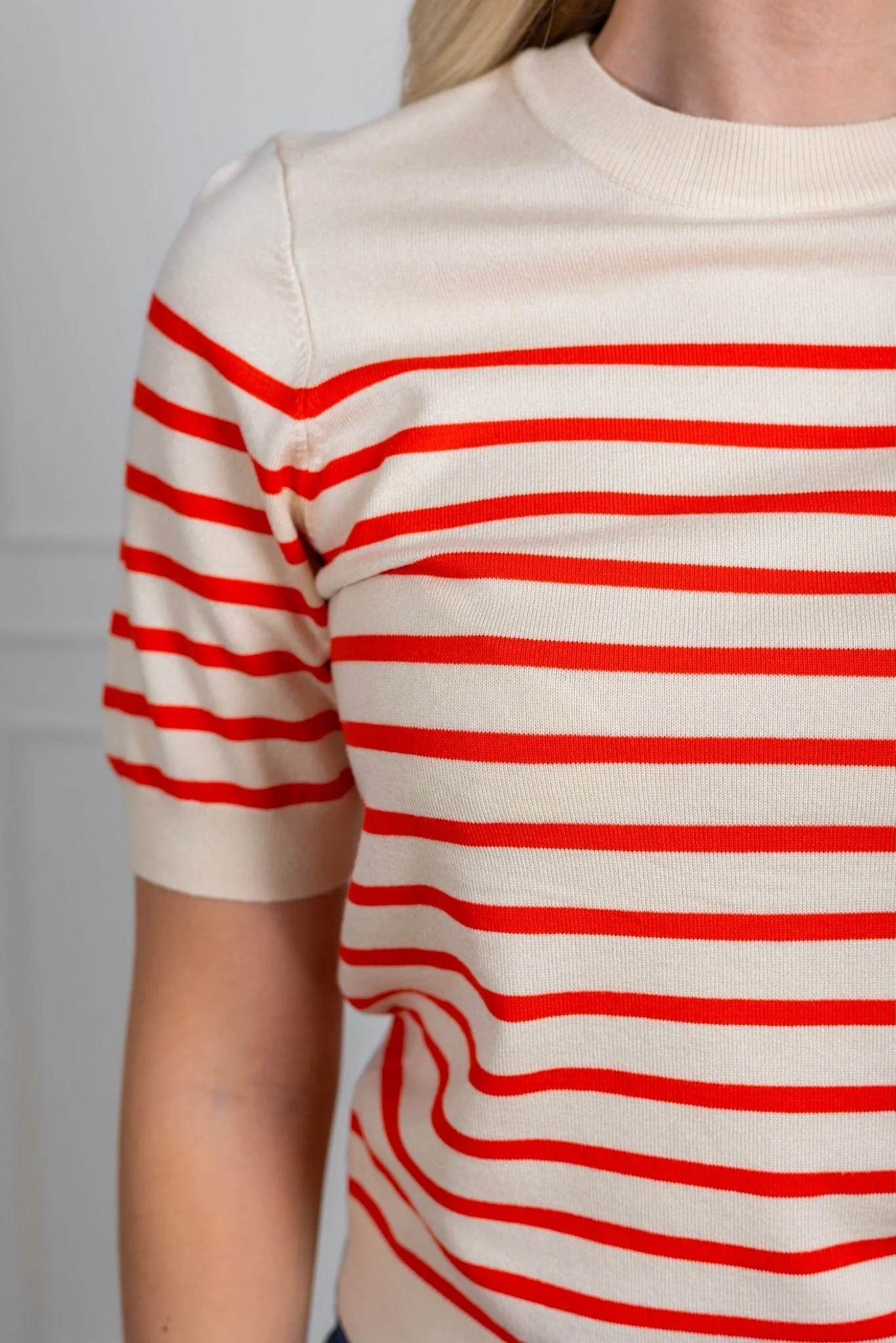 Yaslena Ss Knit Pullover Birch Cherry Tomato Stripes - Image 6
