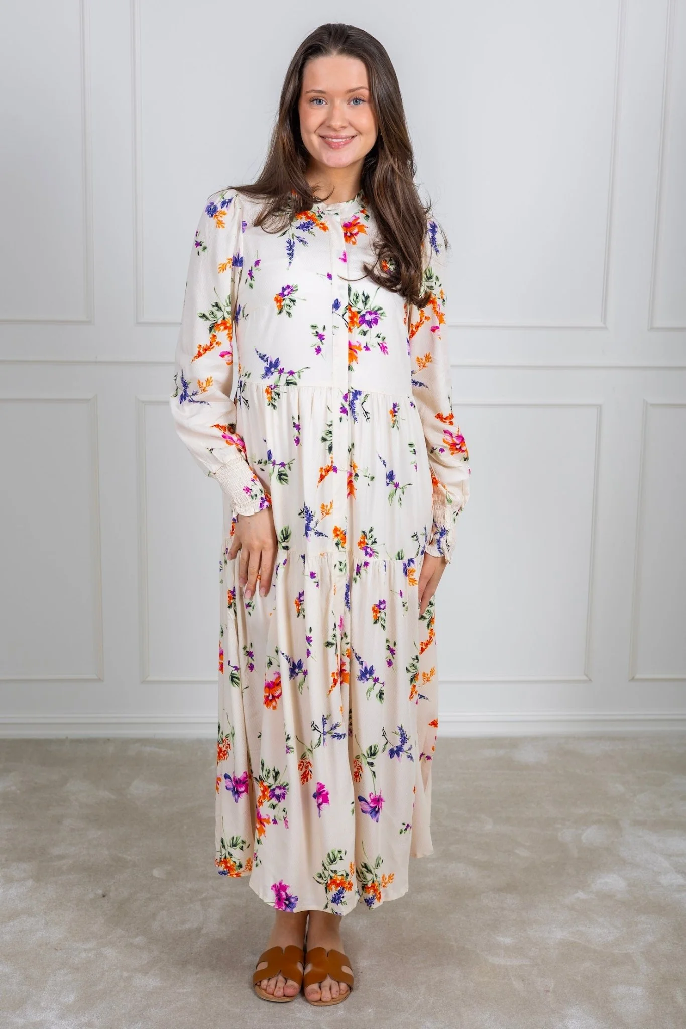 Yasasina Ls Long Shirt Dress Whitecap Gray Botanica Print