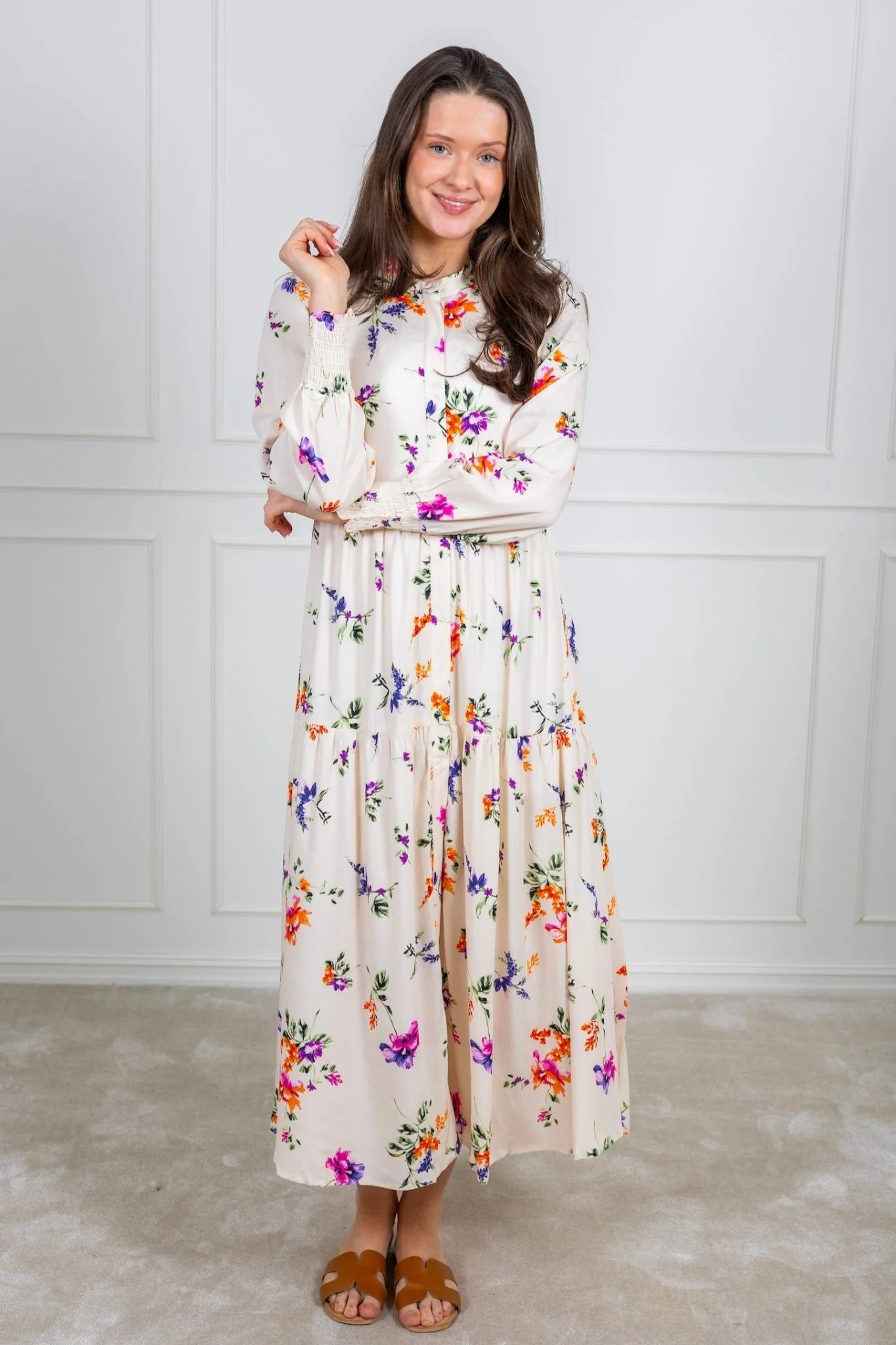 Yasasina Ls Long Shirt Dress Whitecap Gray Botanica Print - Image 3