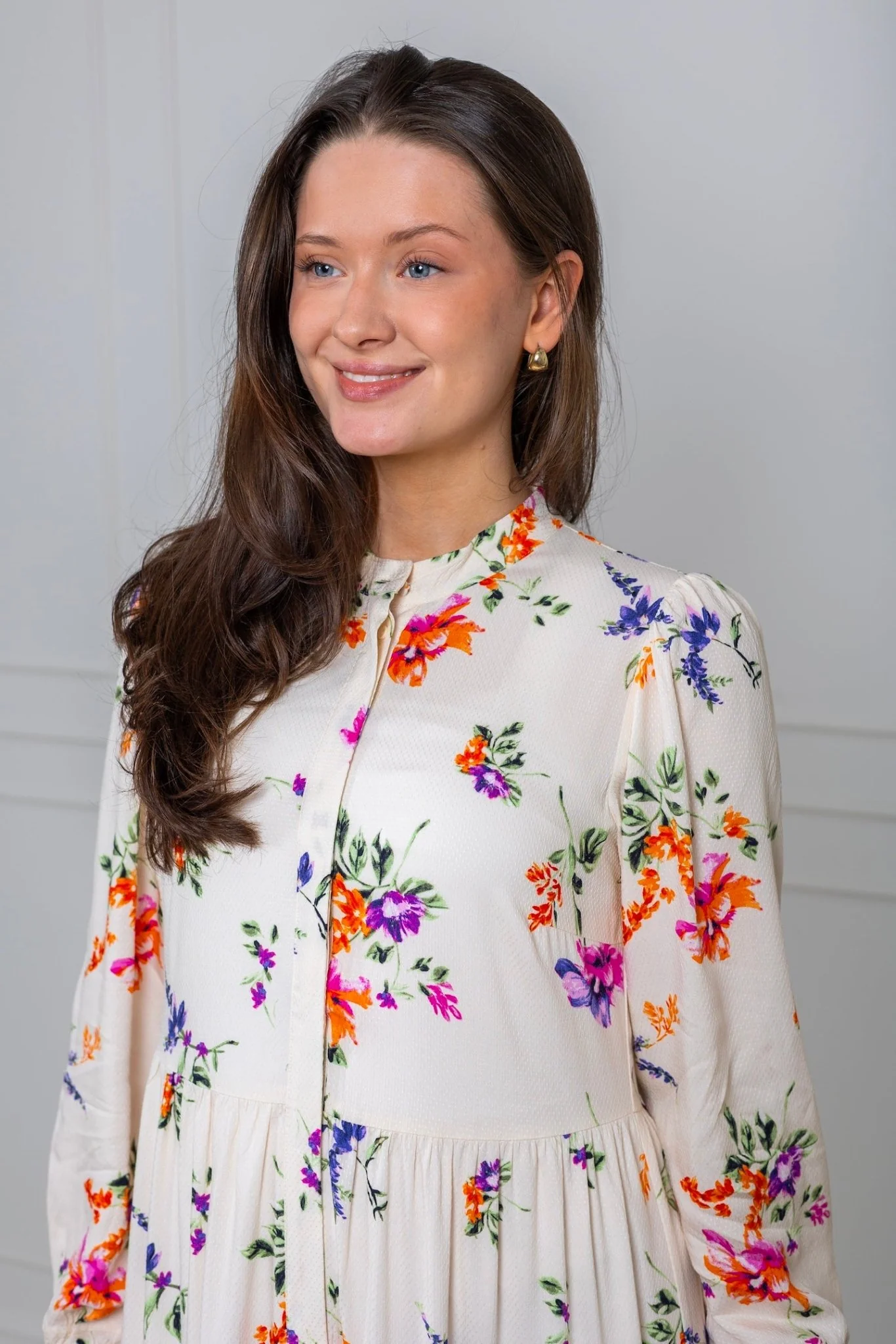 Yasasina Ls Long Shirt Dress Whitecap Gray Botanica Print - Image 4