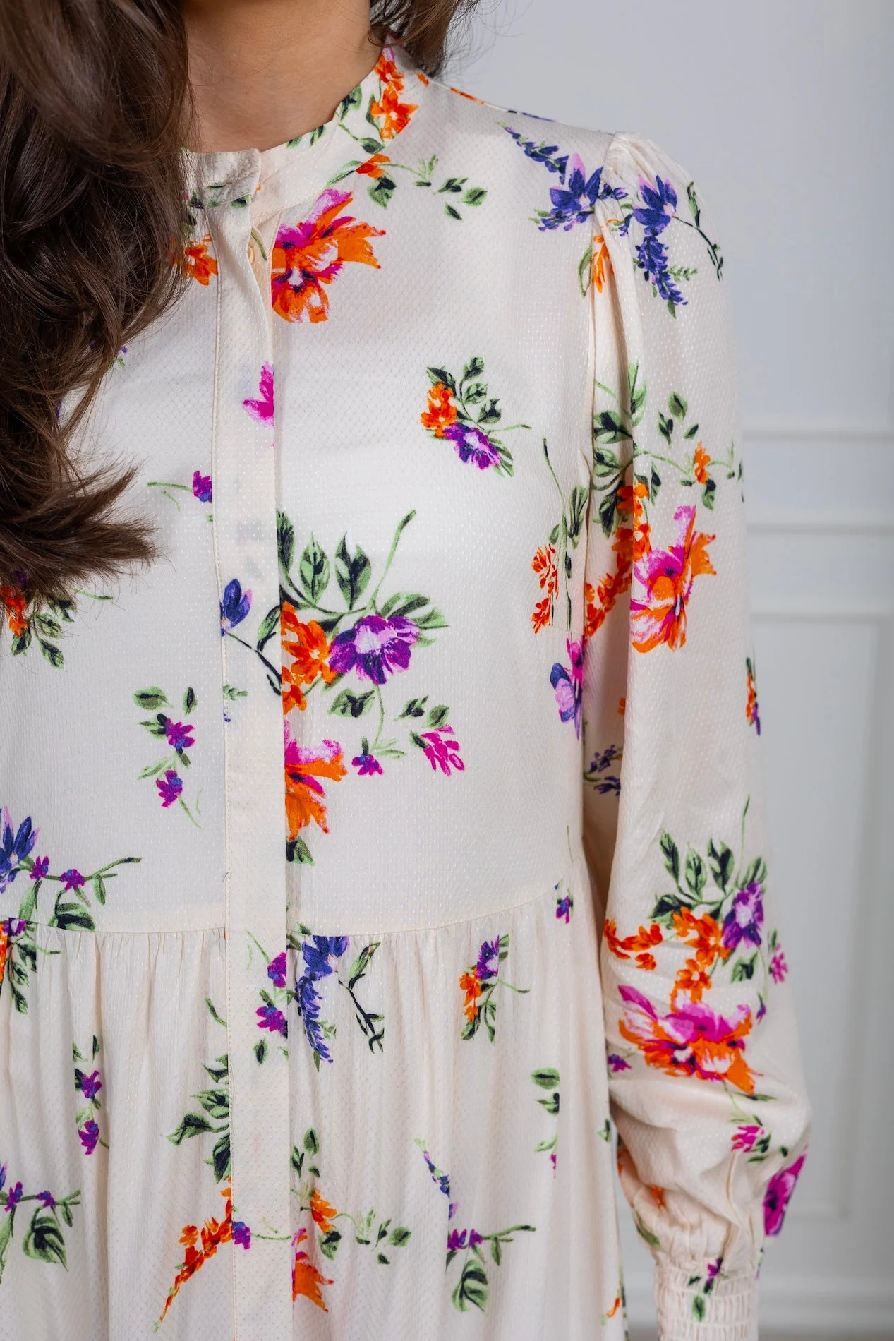 Yasasina Ls Long Shirt Dress Whitecap Gray Botanica Print - Image 5