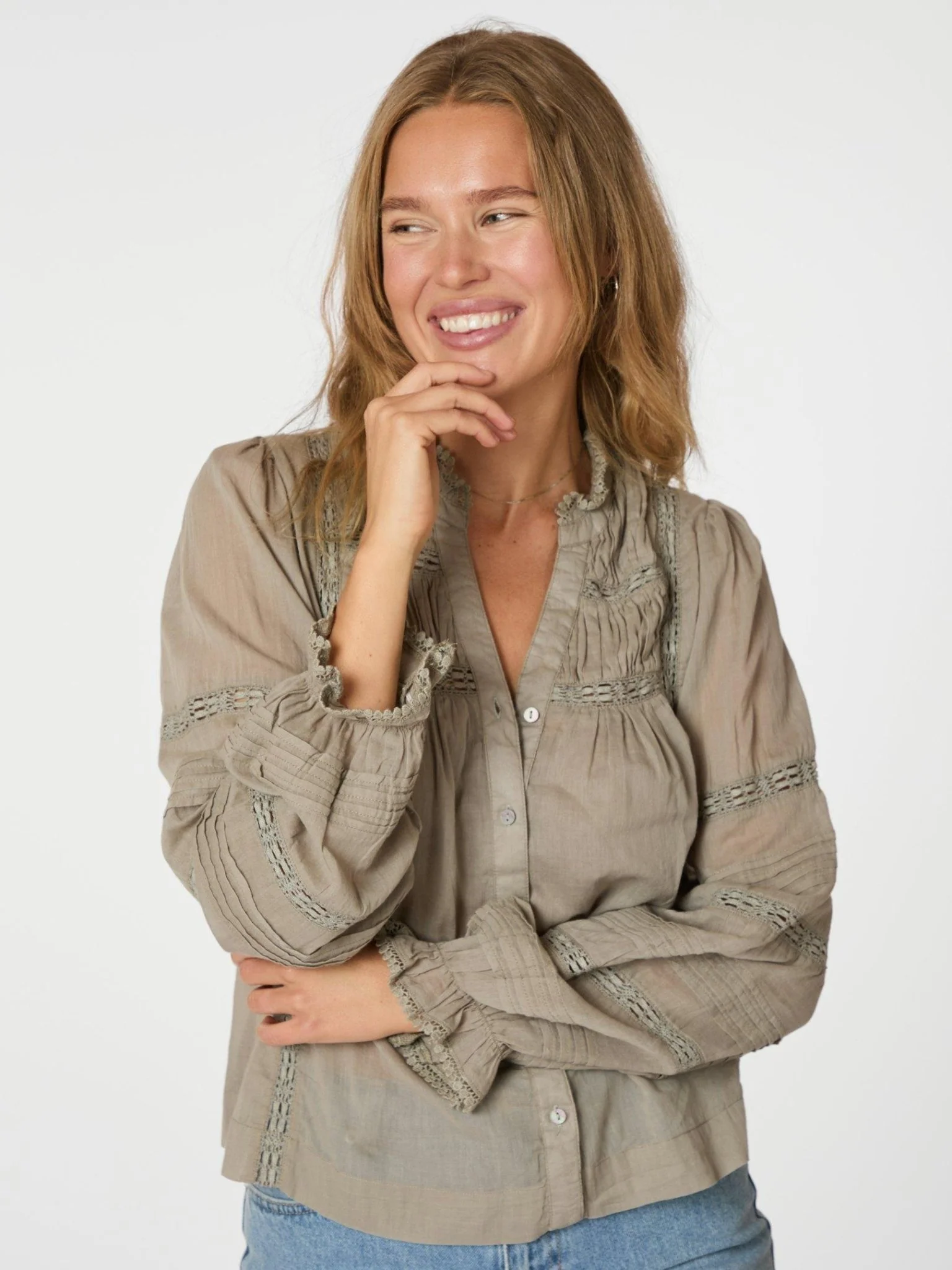 Lyla S Voile Blouse Smoke Green - Image 5