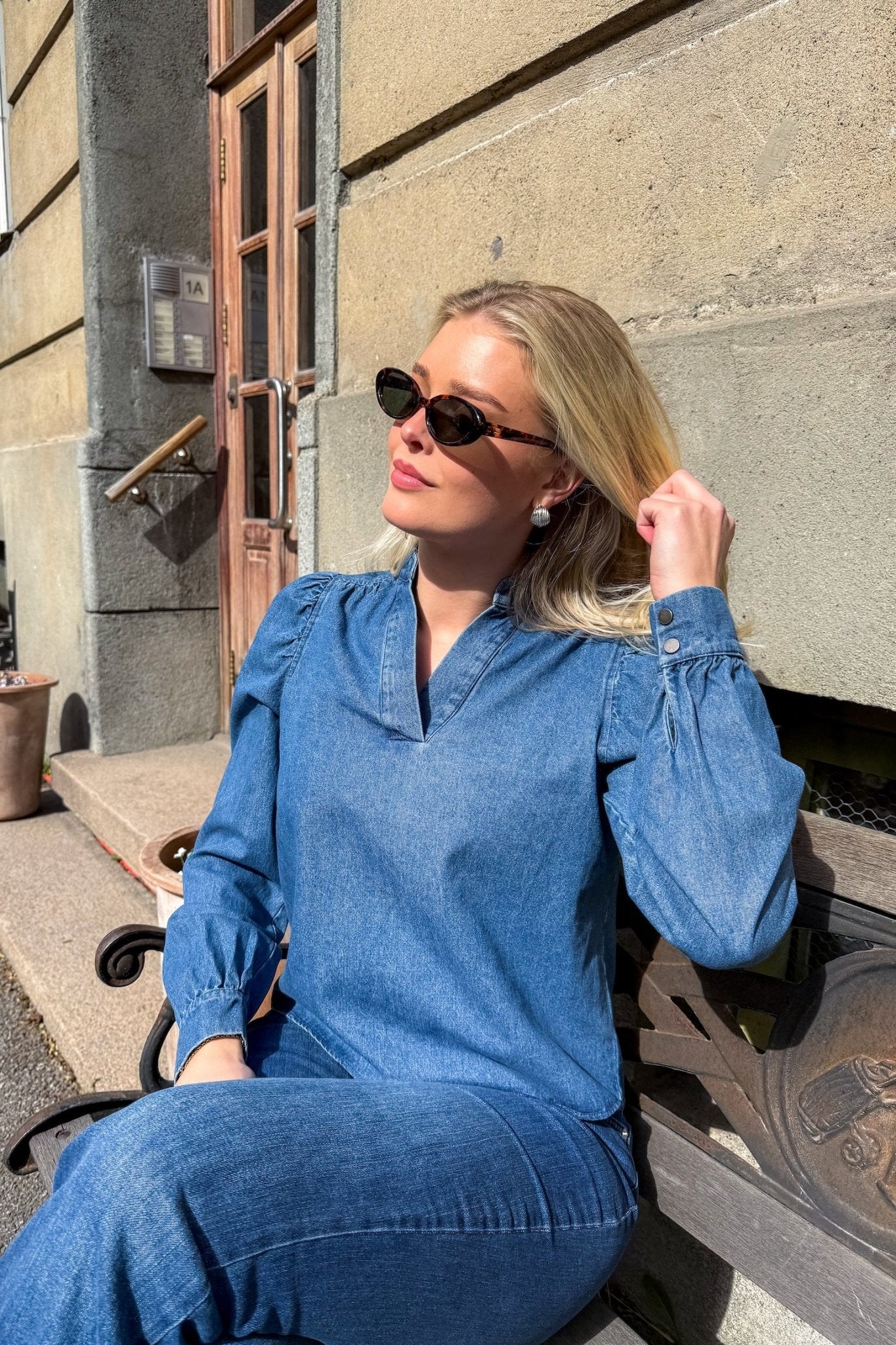 Rosslyn Denim Blouse Blue - Image 4