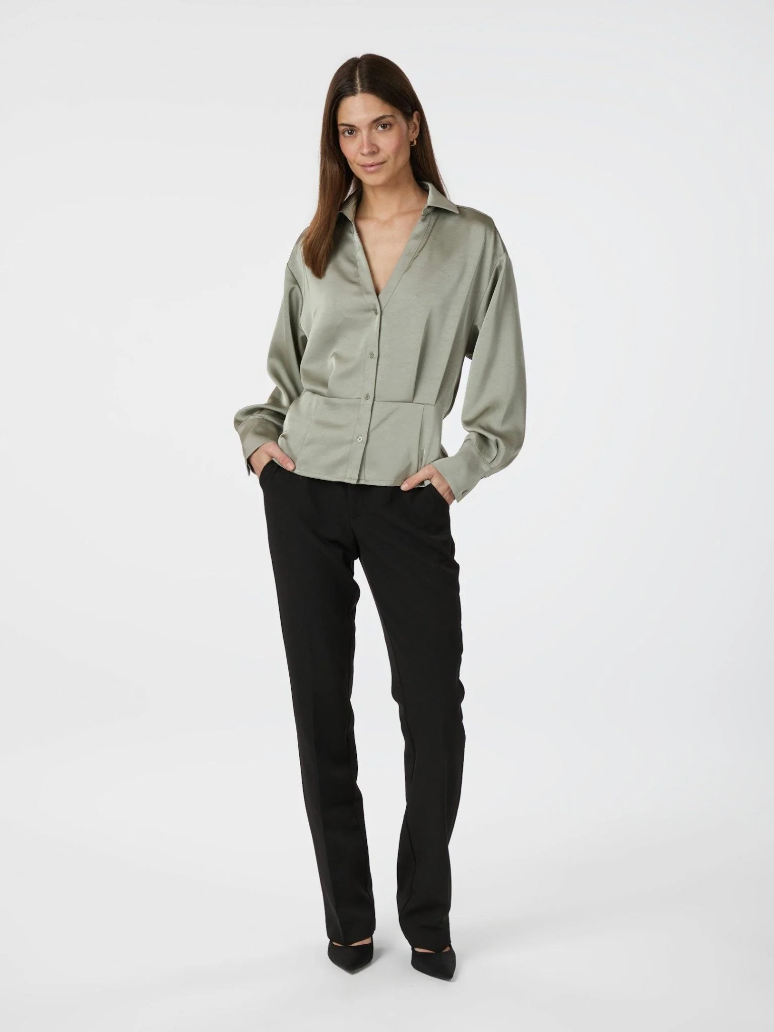 Risisa Heavy Sateen Shirt Smoke Green - Image 2