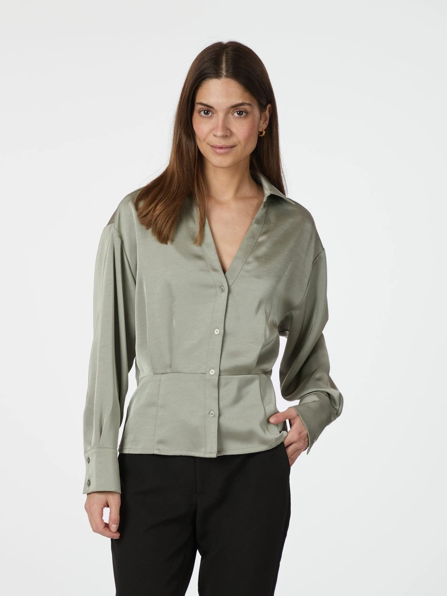Risisa Heavy Sateen Shirt Smoke Green - Image 3