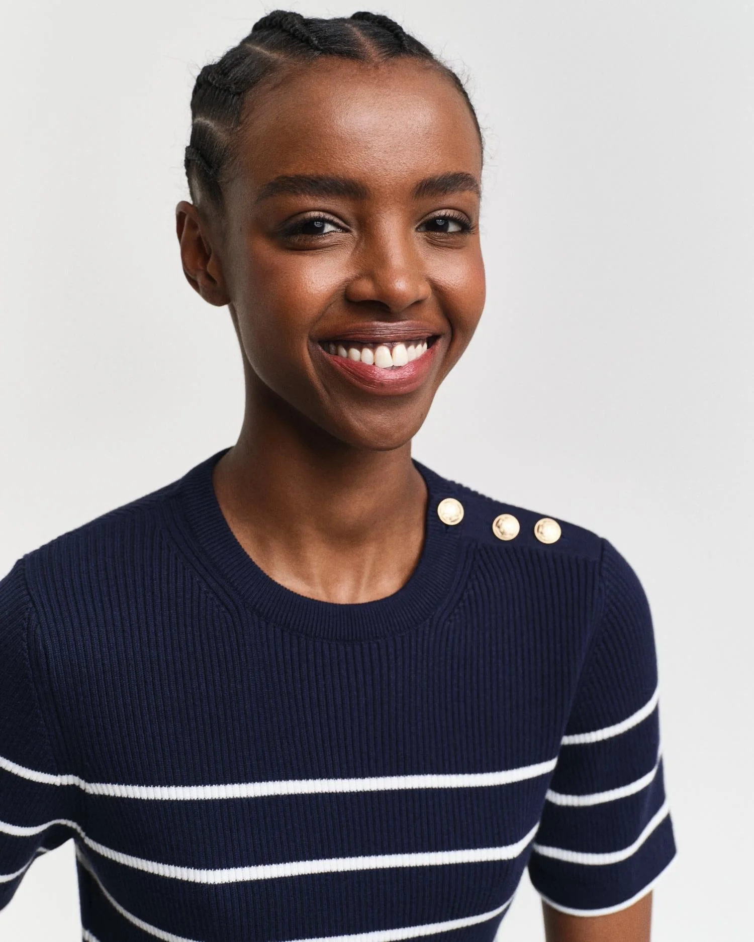 Ribbed Breton Crew Neck Sweater Evening Blue - Image 3