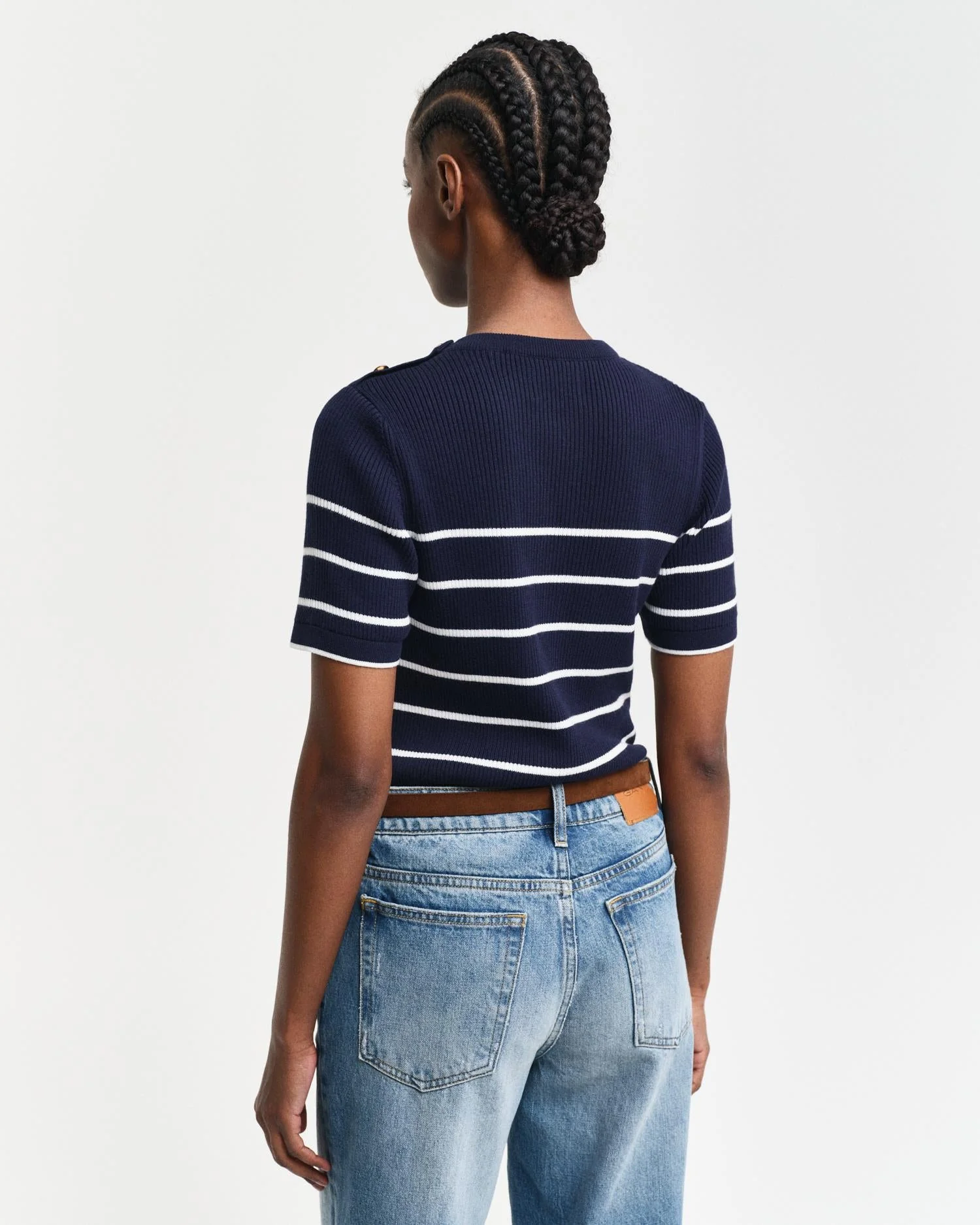 Ribbed Breton Crew Neck Sweater Evening Blue - Image 4