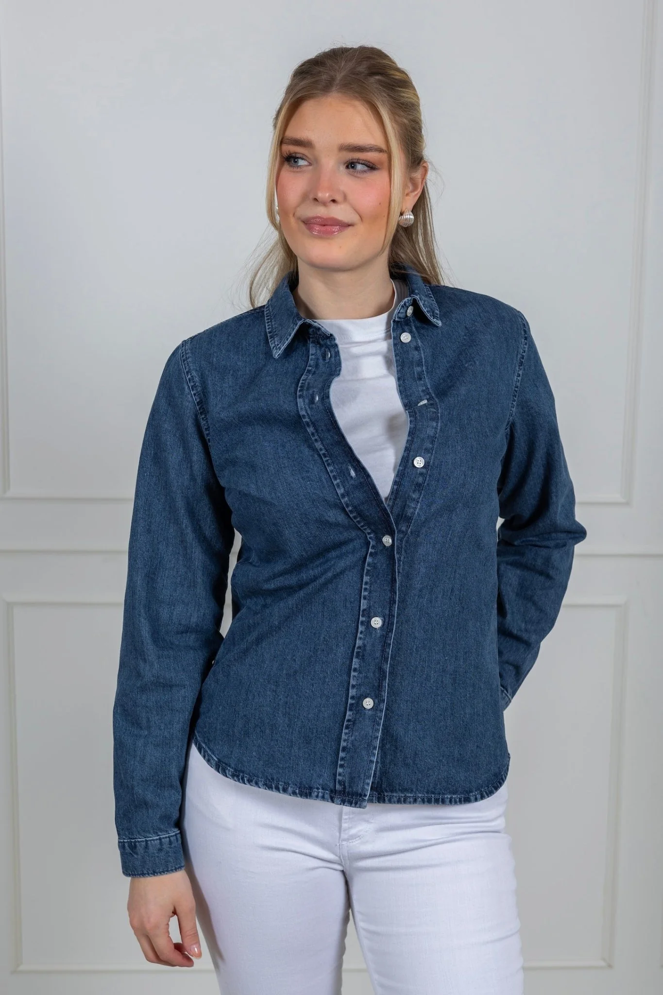 Bea Noa Ls Fitted Denim Shirt Medium Blue Denim
