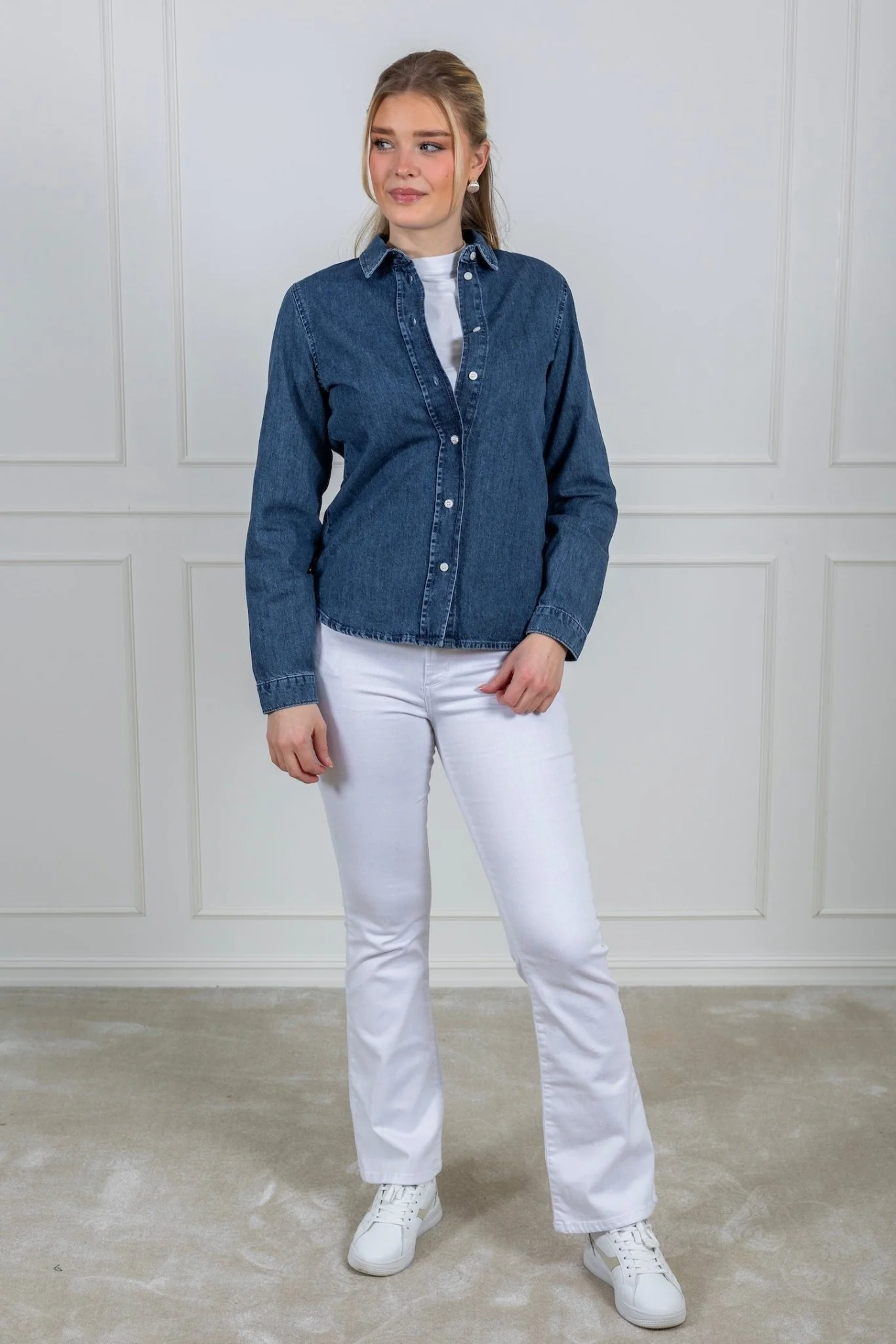 Bea Noa Ls Fitted Denim Shirt Medium Blue Denim - Image 3