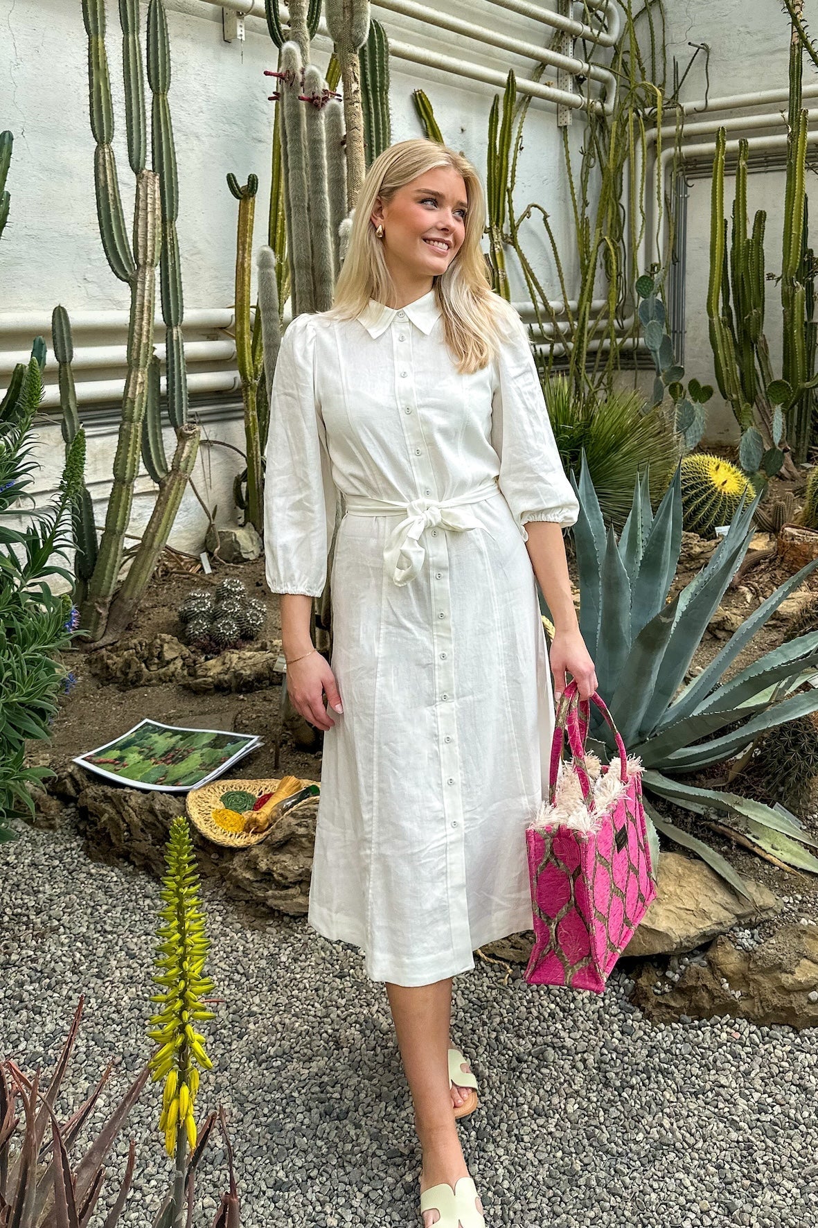 Flaxy 3/4 Linen Shirt Dress Star White