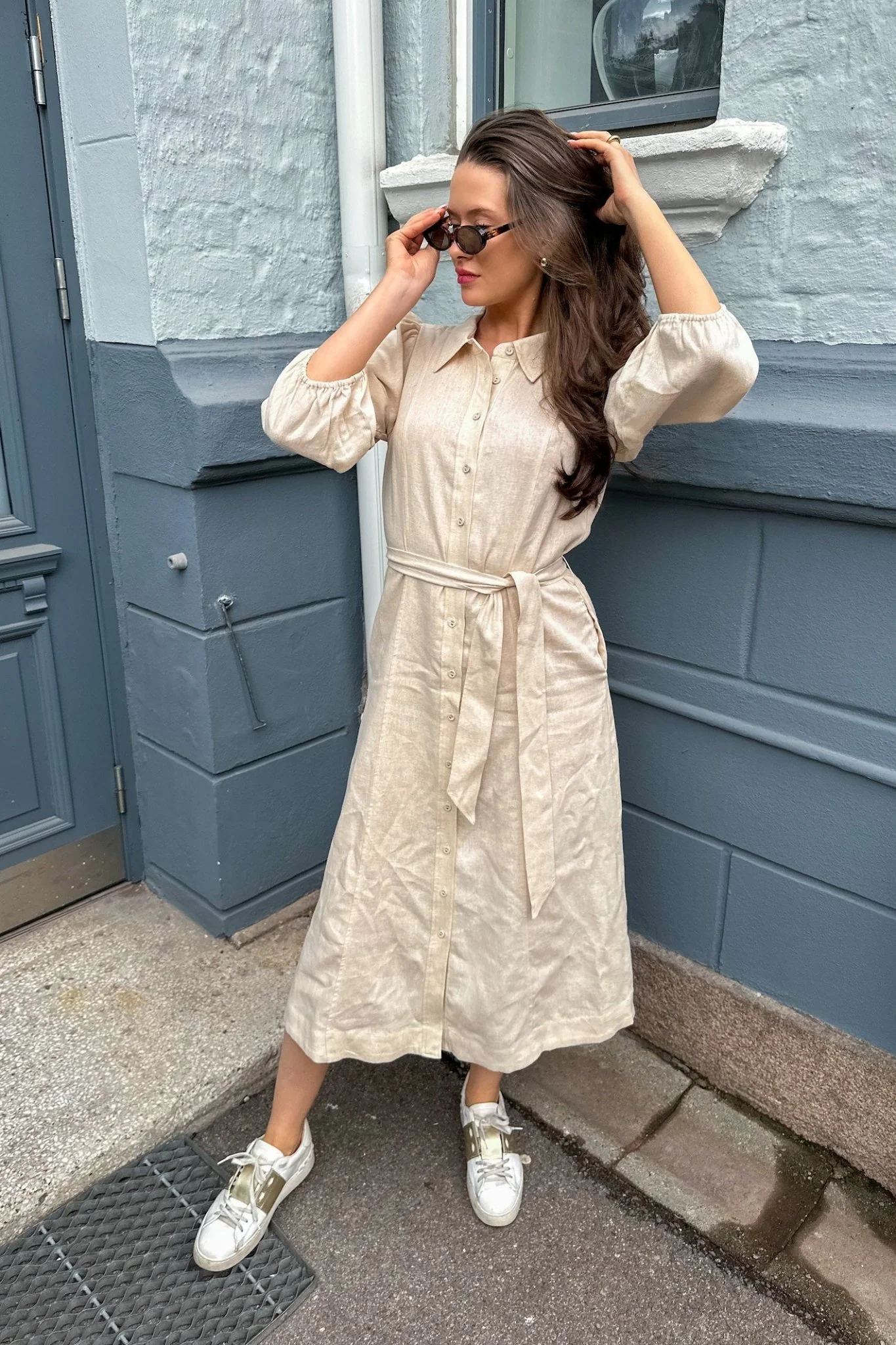 Flaxy 3/4 Linen Shirt Dress Birch - Image 3