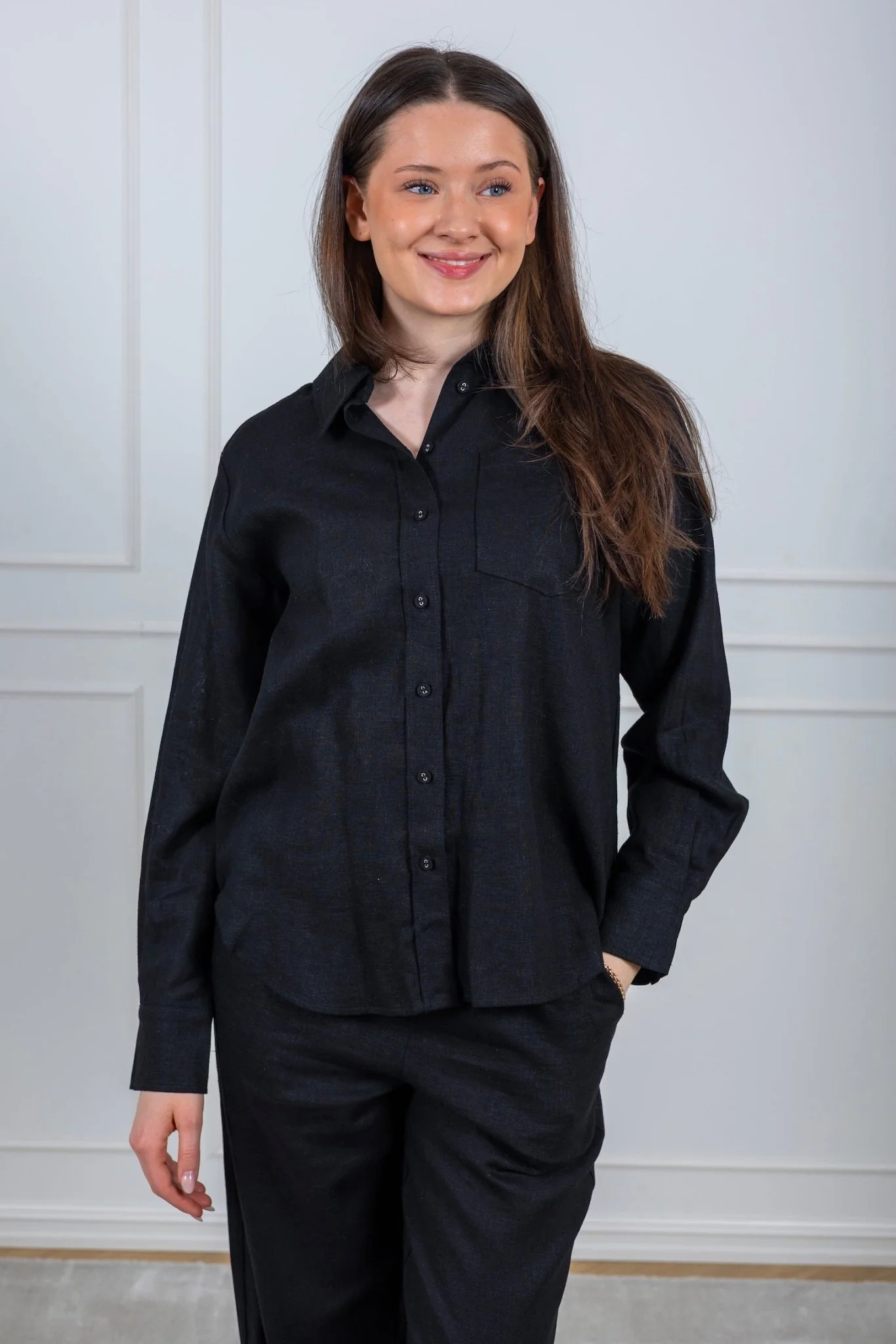 Flaxy Ls Linen Shirt Black - Image 4