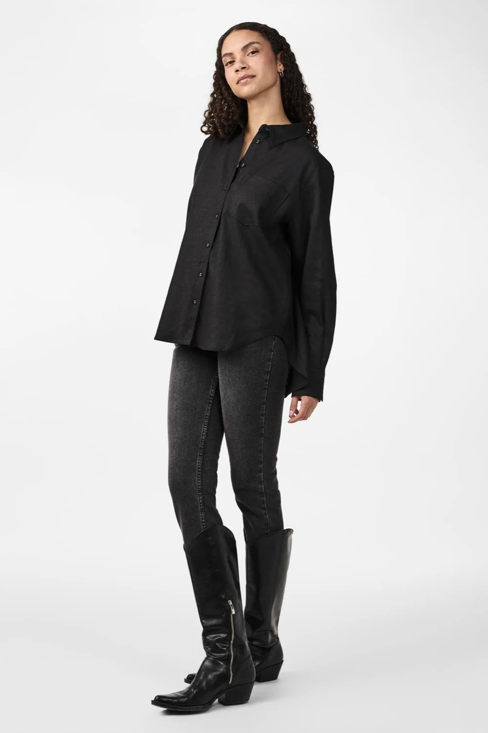 Flaxy Ls Linen Shirt Black - Image 8