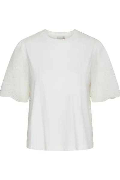 Yaslex Ss Top W. Emb Sleeves Star White - Image 2