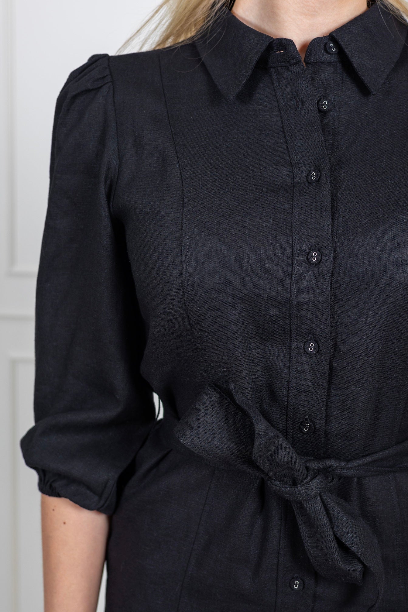 Flaxy 3/4 Linen Shirt Dress Black - Image 5