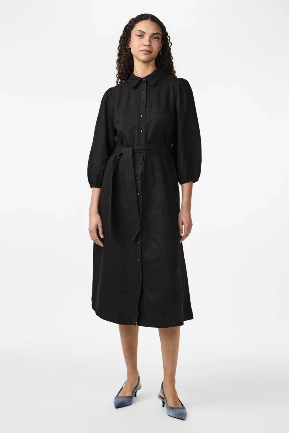 Flaxy 3/4 Linen Shirt Dress Black - Image 6