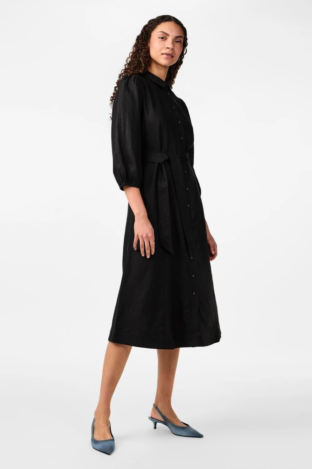 Flaxy 3/4 Linen Shirt Dress Black - Image 7