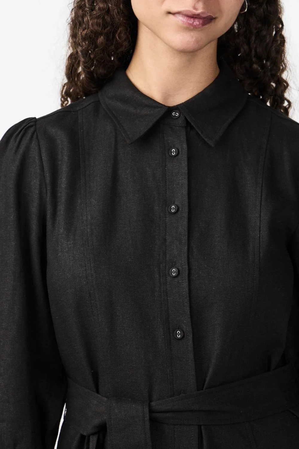 Flaxy 3/4 Linen Shirt Dress Black - Image 8