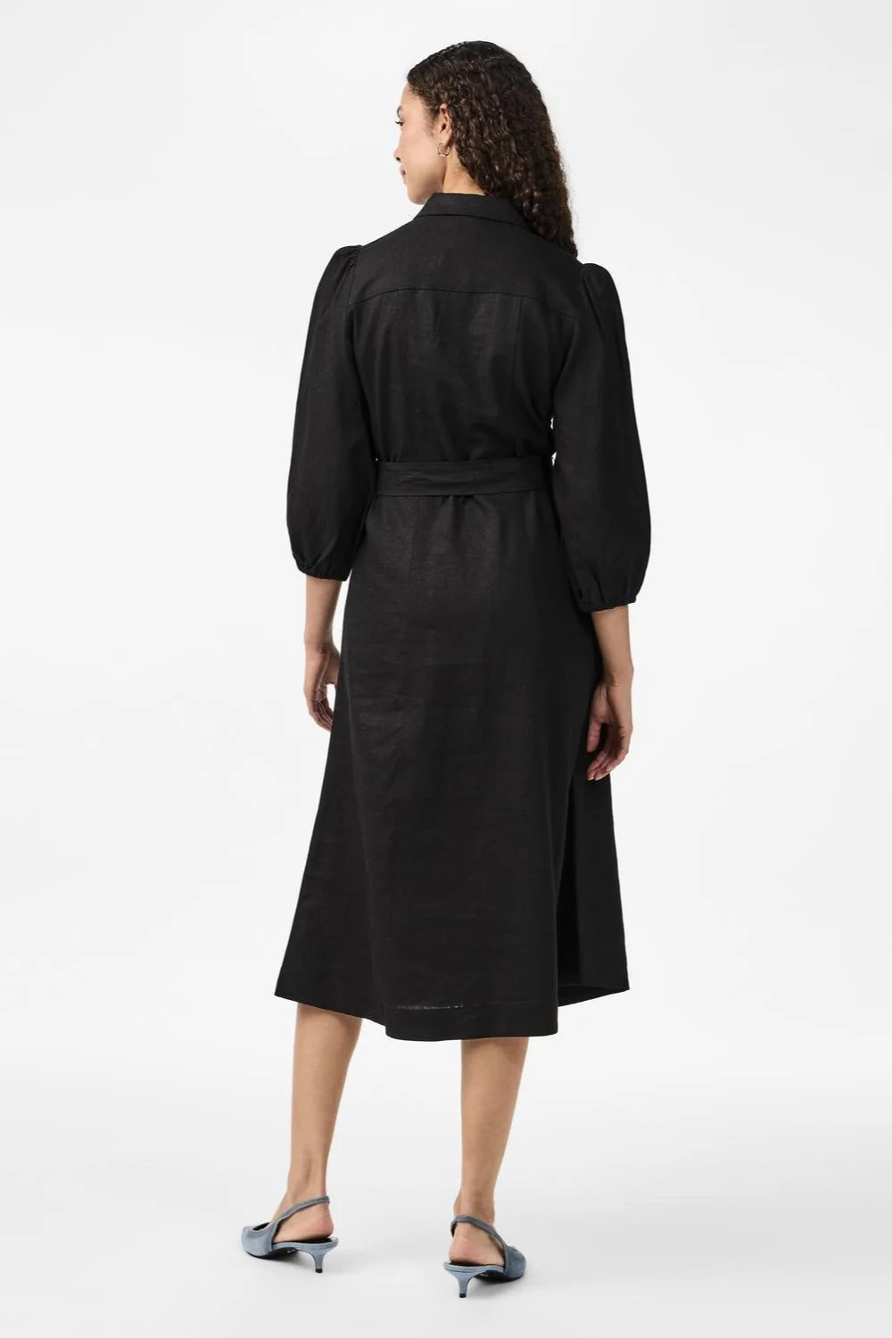 Flaxy 3/4 Linen Shirt Dress Black - Image 9