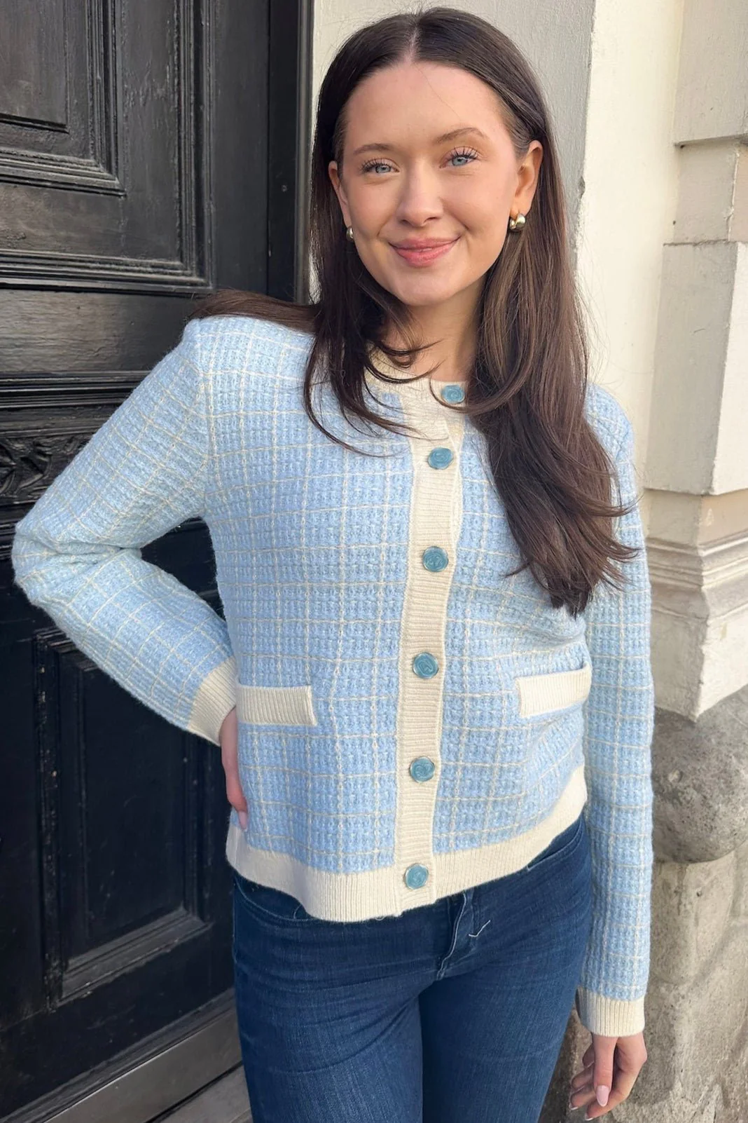 Yaslivia Ls Short Knit Cardigan Birch Clear Sky - Image 3
