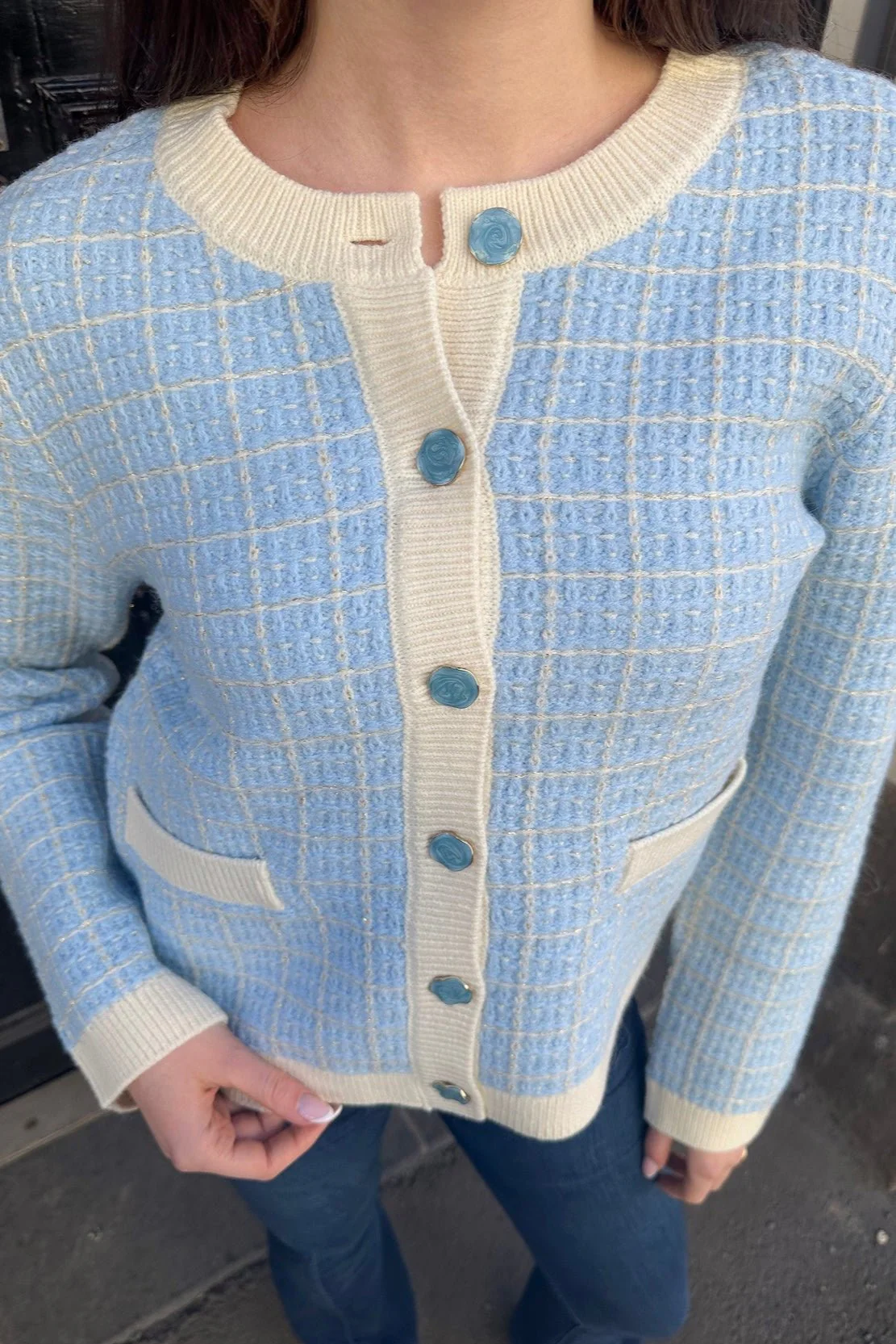 Yaslivia Ls Short Knit Cardigan Birch Clear Sky - Image 4