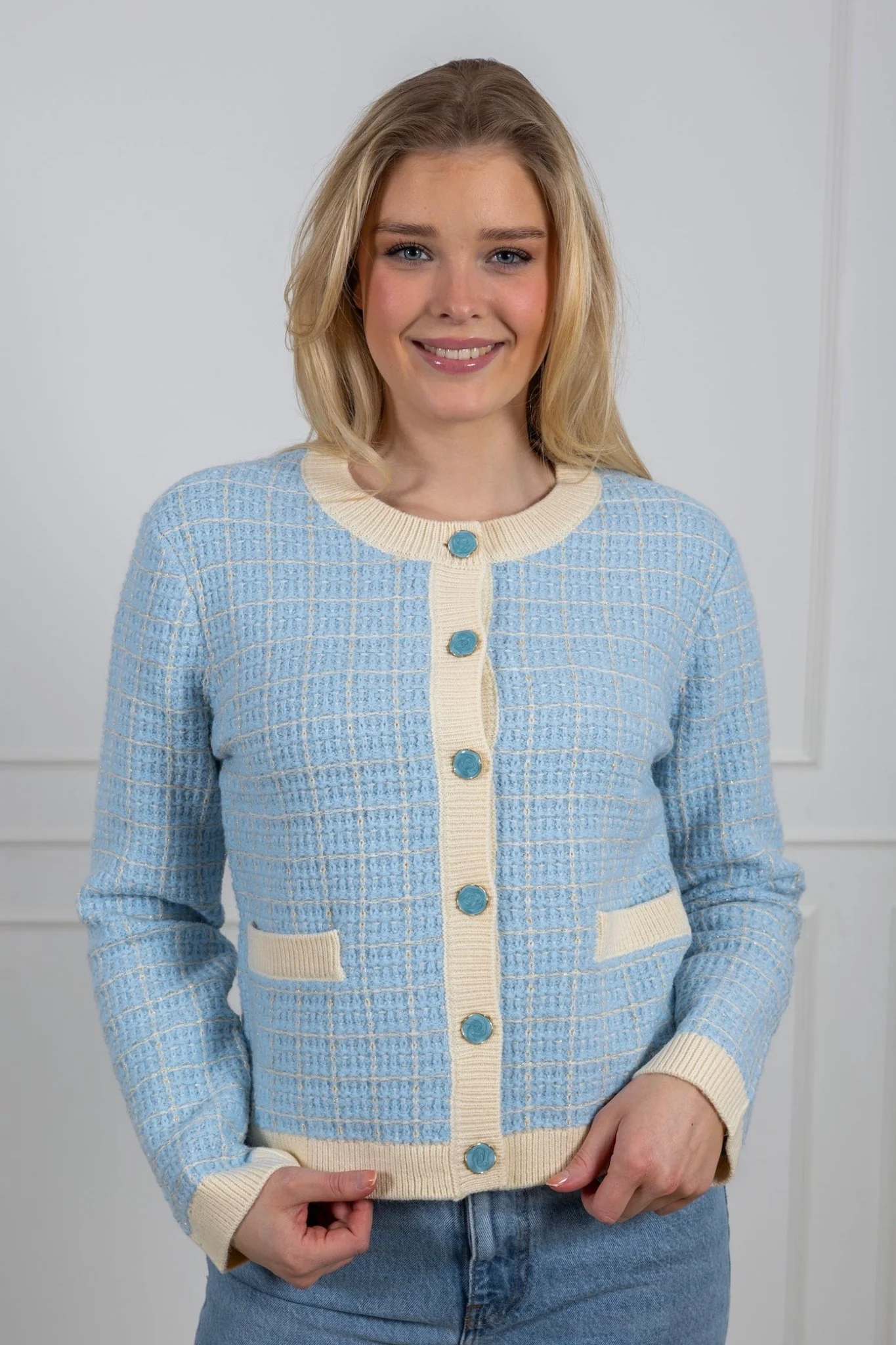Yaslivia Ls Short Knit Cardigan Birch Clear Sky - Image 5