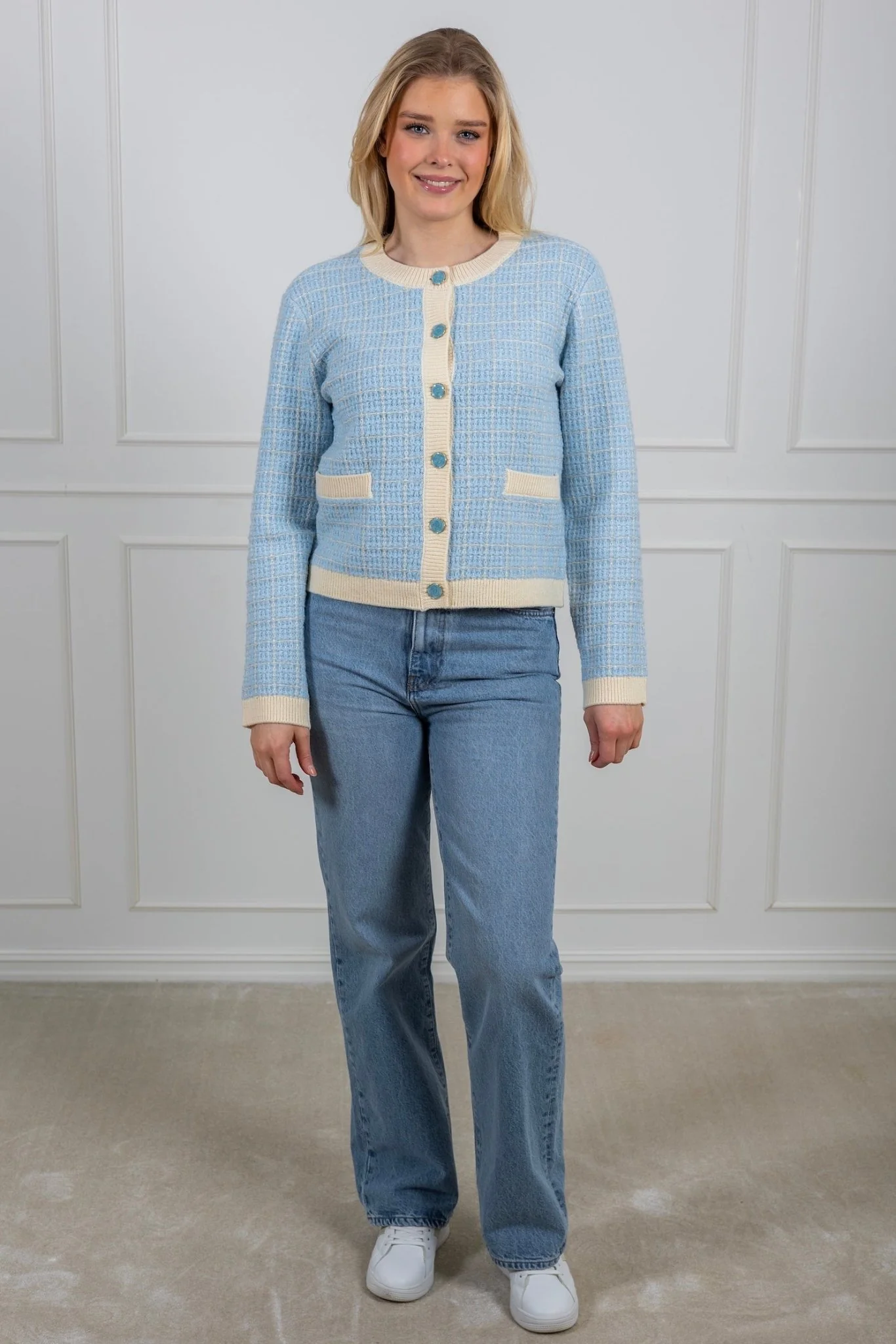 Yaslivia Ls Short Knit Cardigan Birch Clear Sky - Image 6