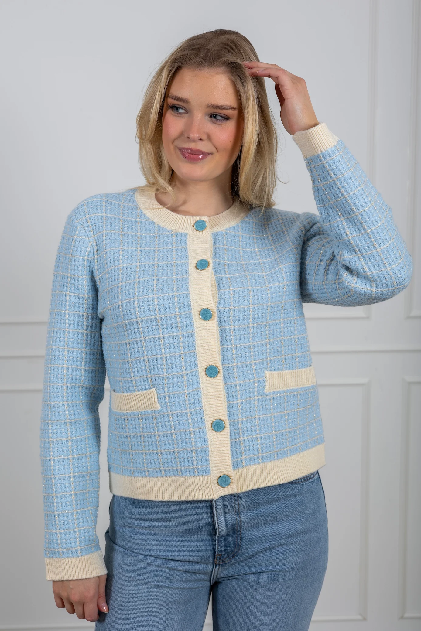 Yaslivia Ls Short Knit Cardigan Birch Clear Sky - Image 7