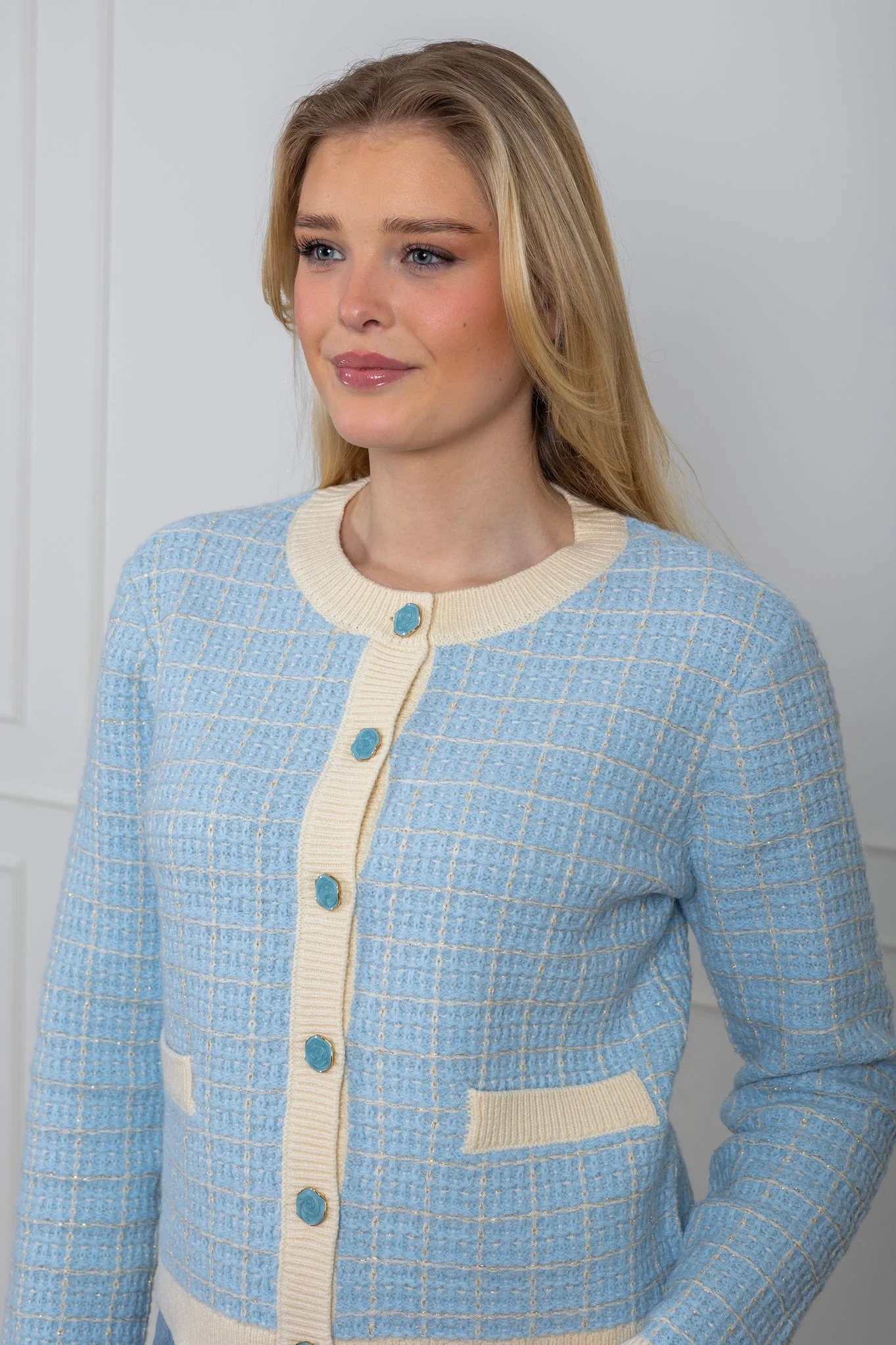 Yaslivia Ls Short Knit Cardigan Birch Clear Sky - Image 8