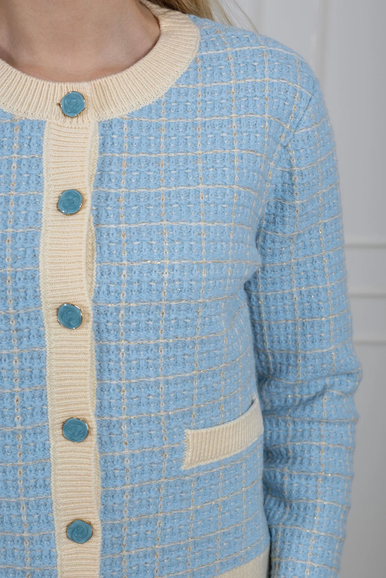 Yaslivia Ls Short Knit Cardigan Birch Clear Sky - Image 9