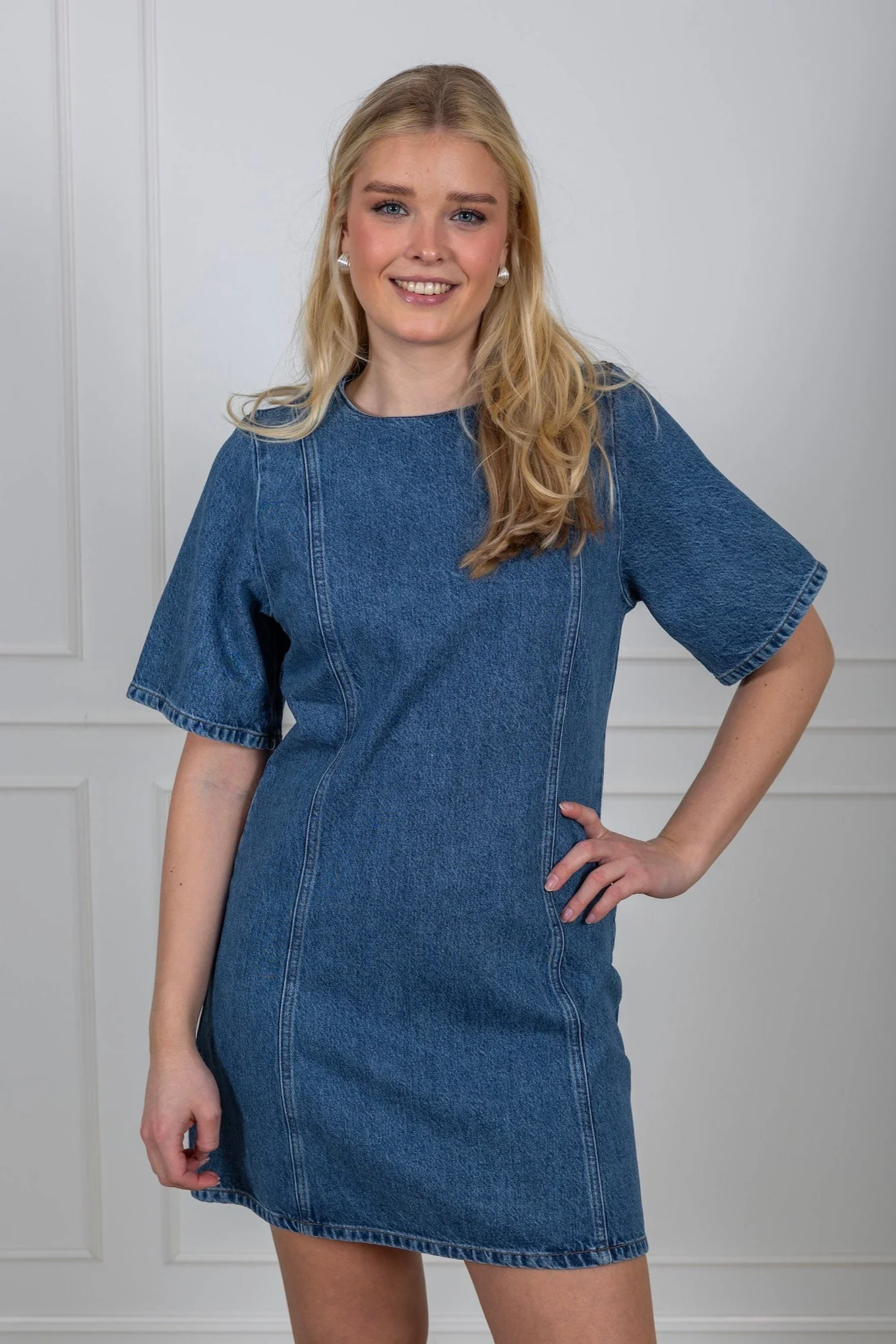 Rie 2/4 Short Dress Medium Blue Denim - Image 3