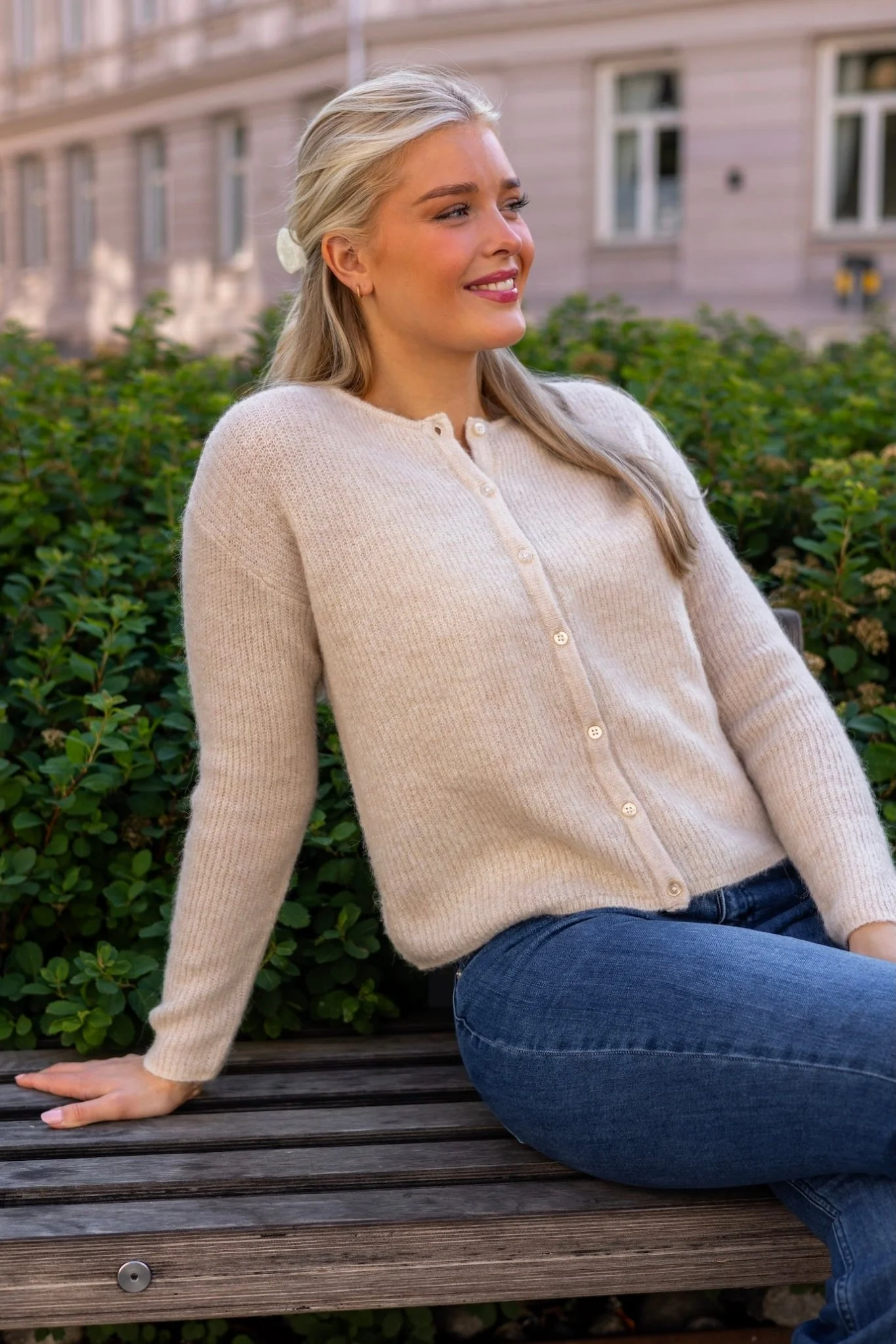 Sia Ras Ls Knit O-Neck Cardigan Birch Melange - Image 3