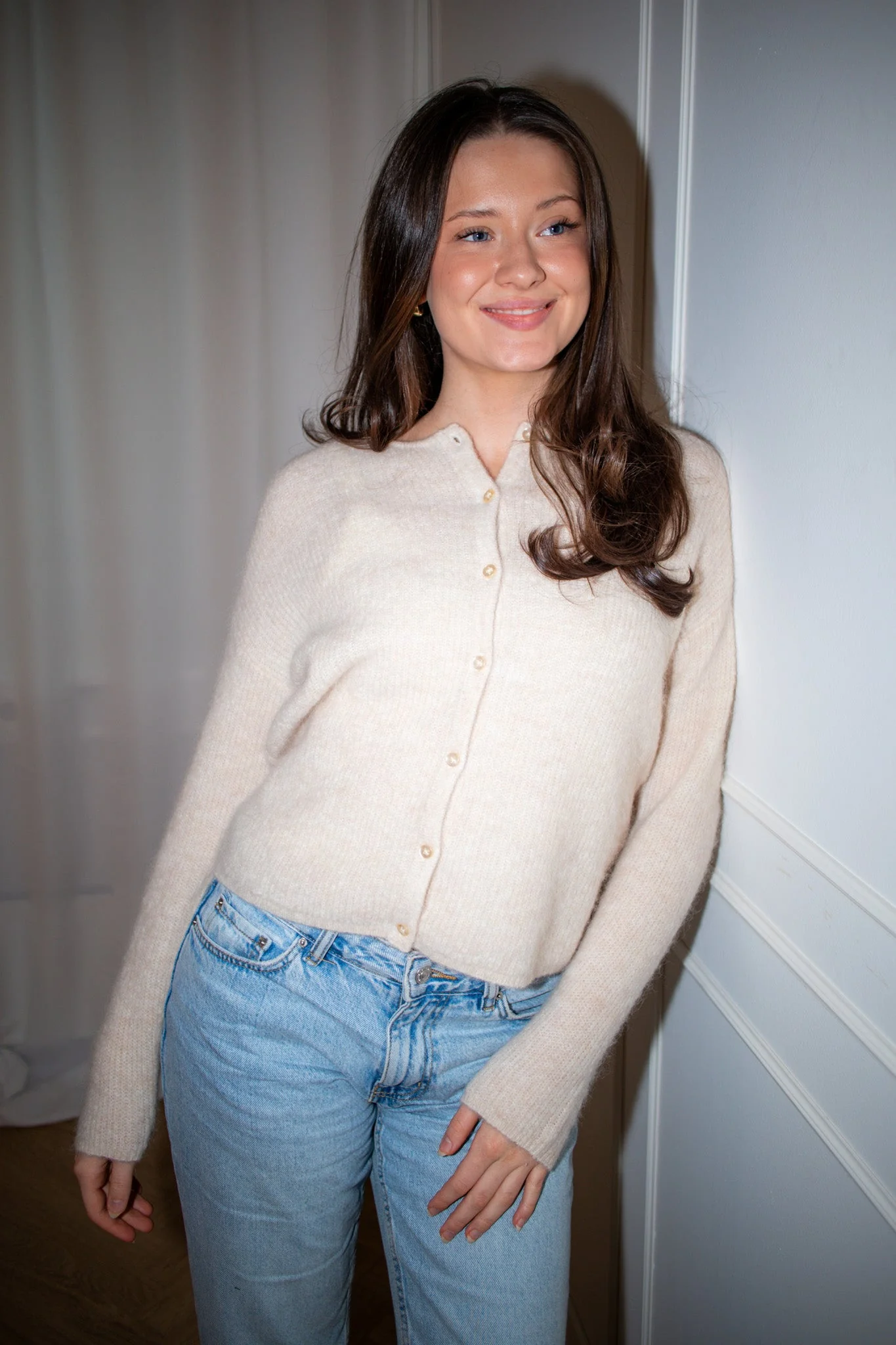 Sia Ras Ls Knit O-Neck Cardigan Birch Melange - Image 6