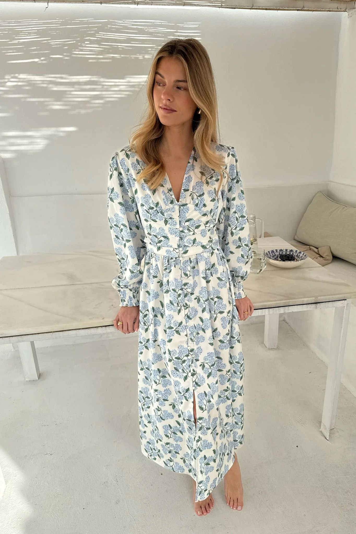 Adel Dress Blue Hydrangea Print
