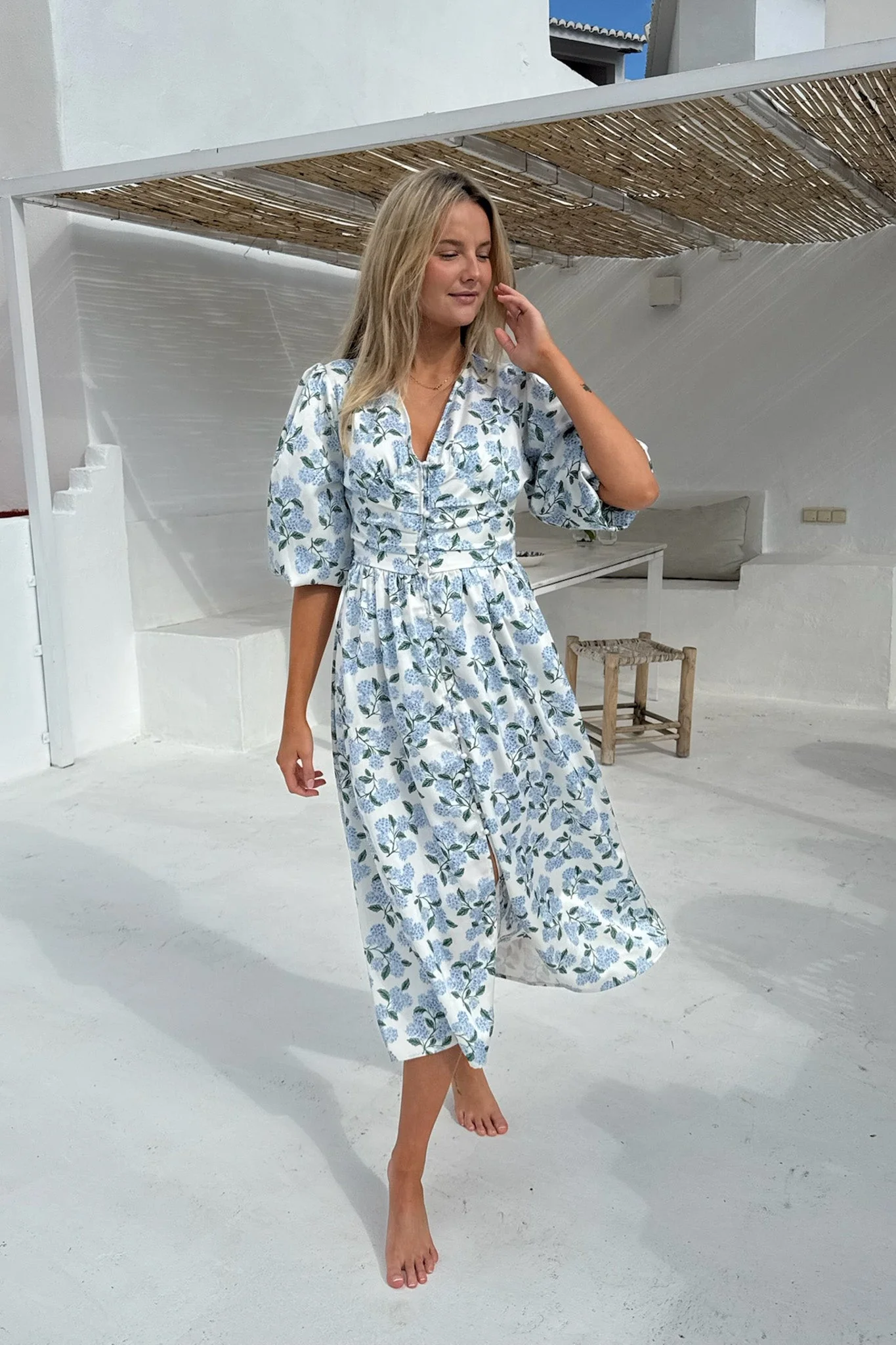 Adel Dress Blue Hydrangea Print - Image 6
