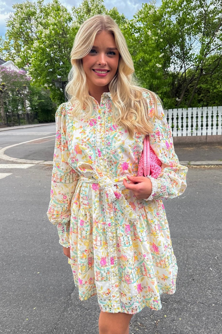 Yasmellia Ls Embroidered Dress Whitecap Gray Mellia Aop