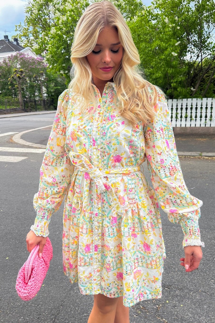 Yasmellia Ls Embroidered Dress Whitecap Gray Mellia Aop - Image 3