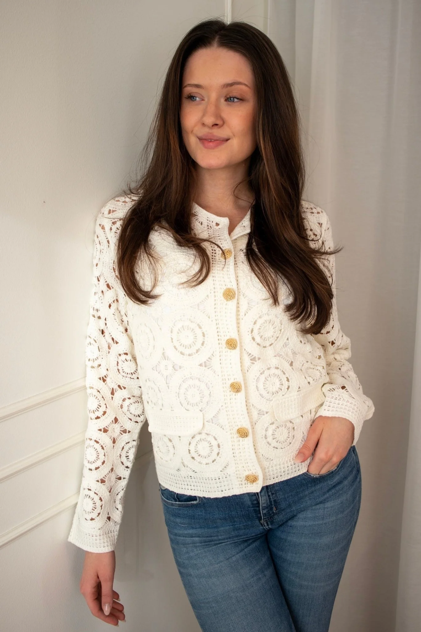Trivo Ls Crochet Cardigan Birch