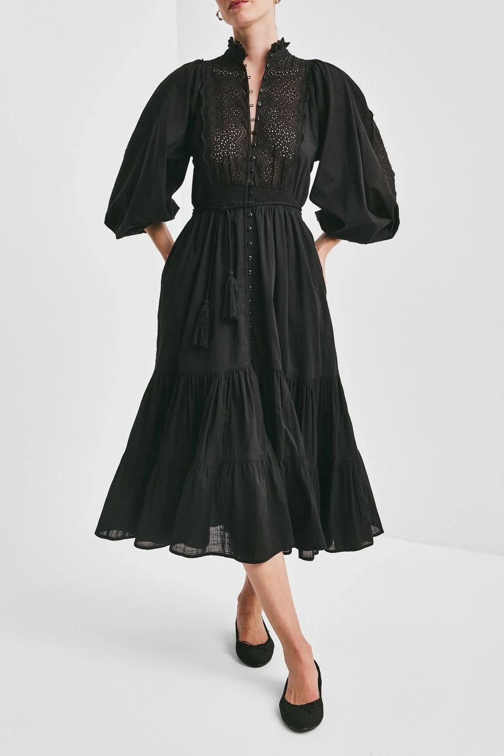 Cotton Slub Midi Dress Black - Image 6