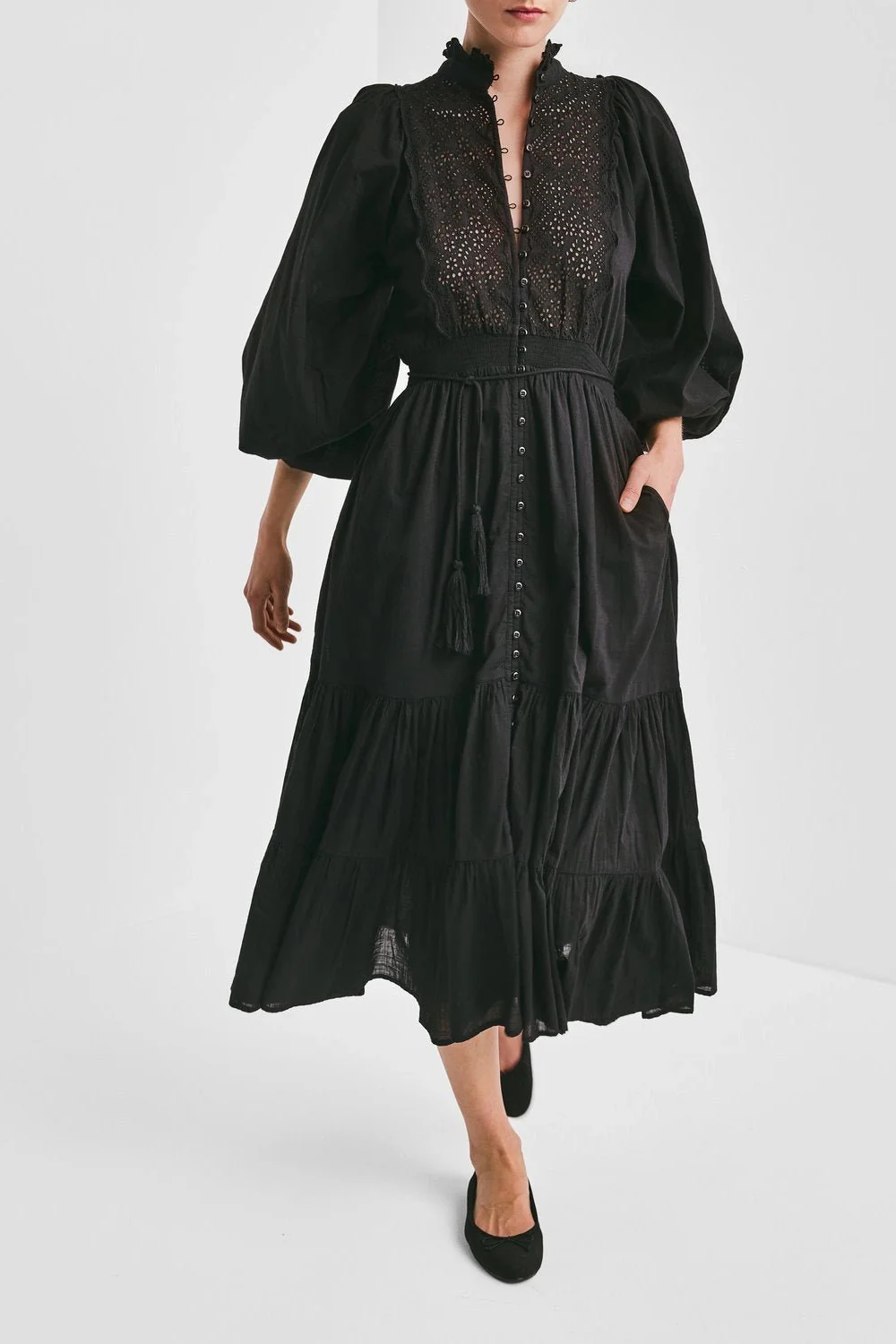 Cotton Slub Midi Dress Black - Image 8