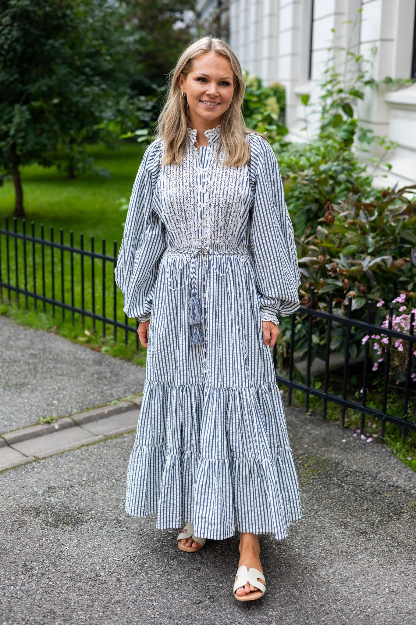 Seersucker Midi Dress Blue Stripe - Image 3