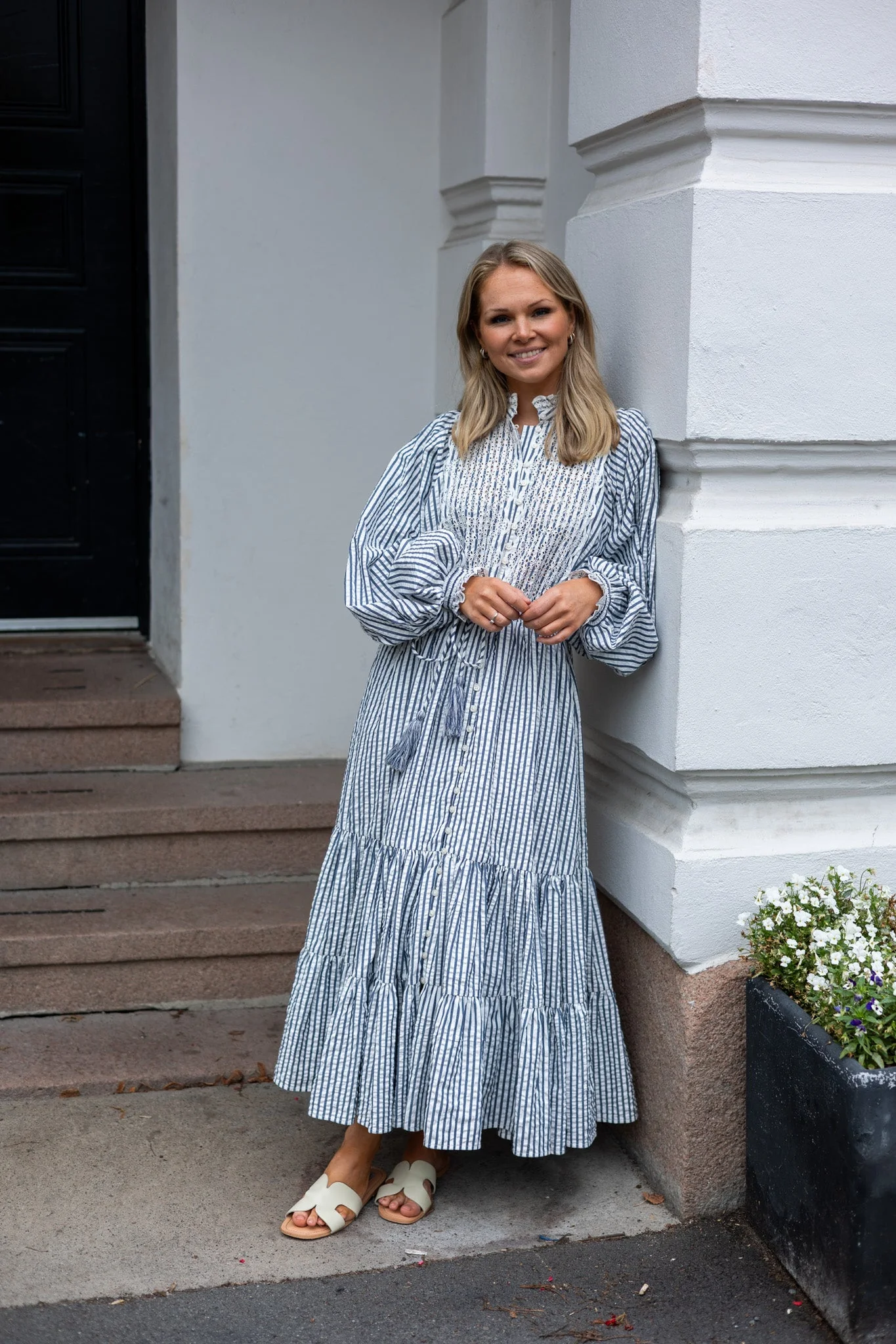 Seersucker Midi Dress Blue Stripe - Image 6