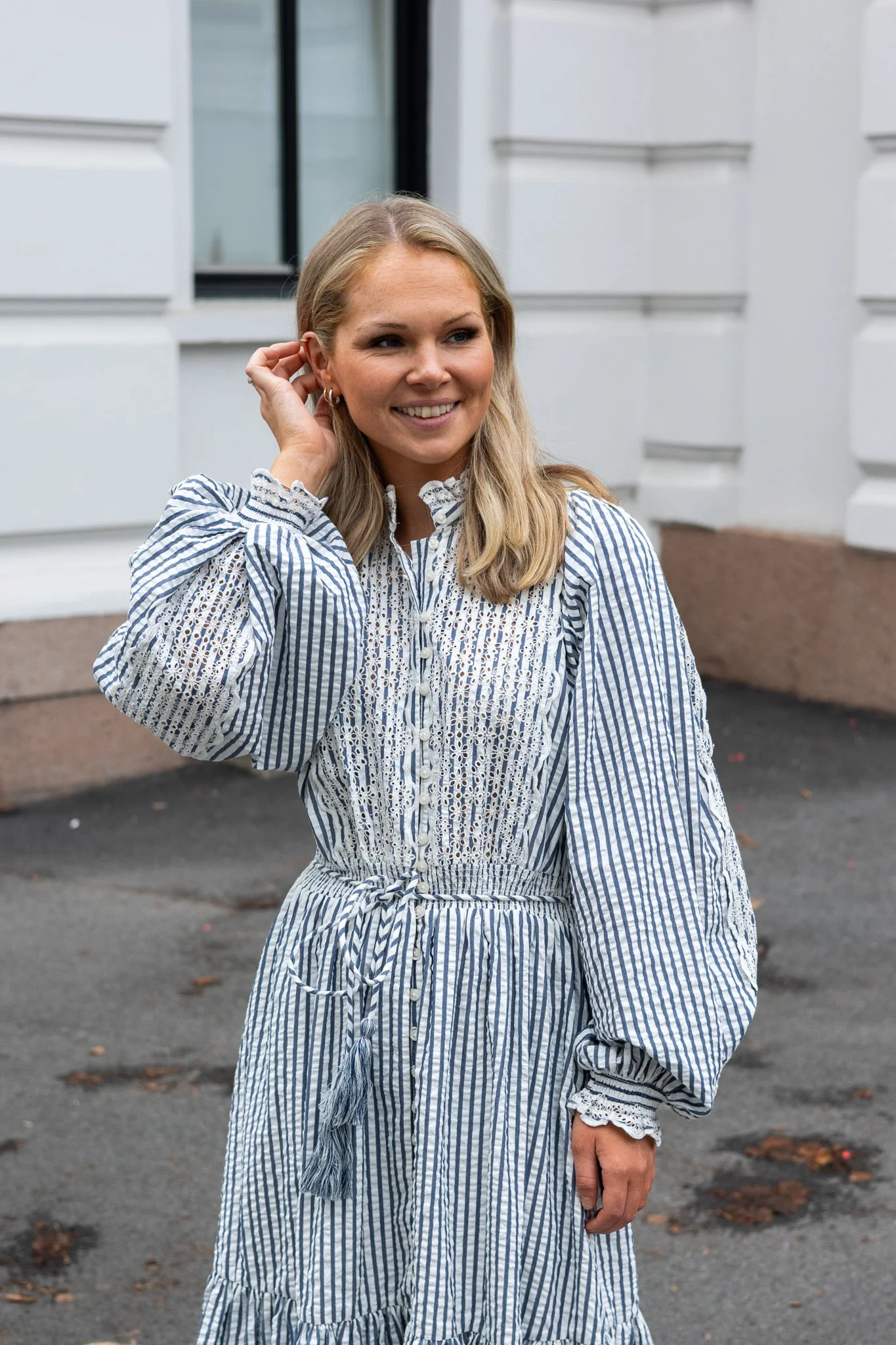 Seersucker Midi Dress Blue Stripe - Image 8